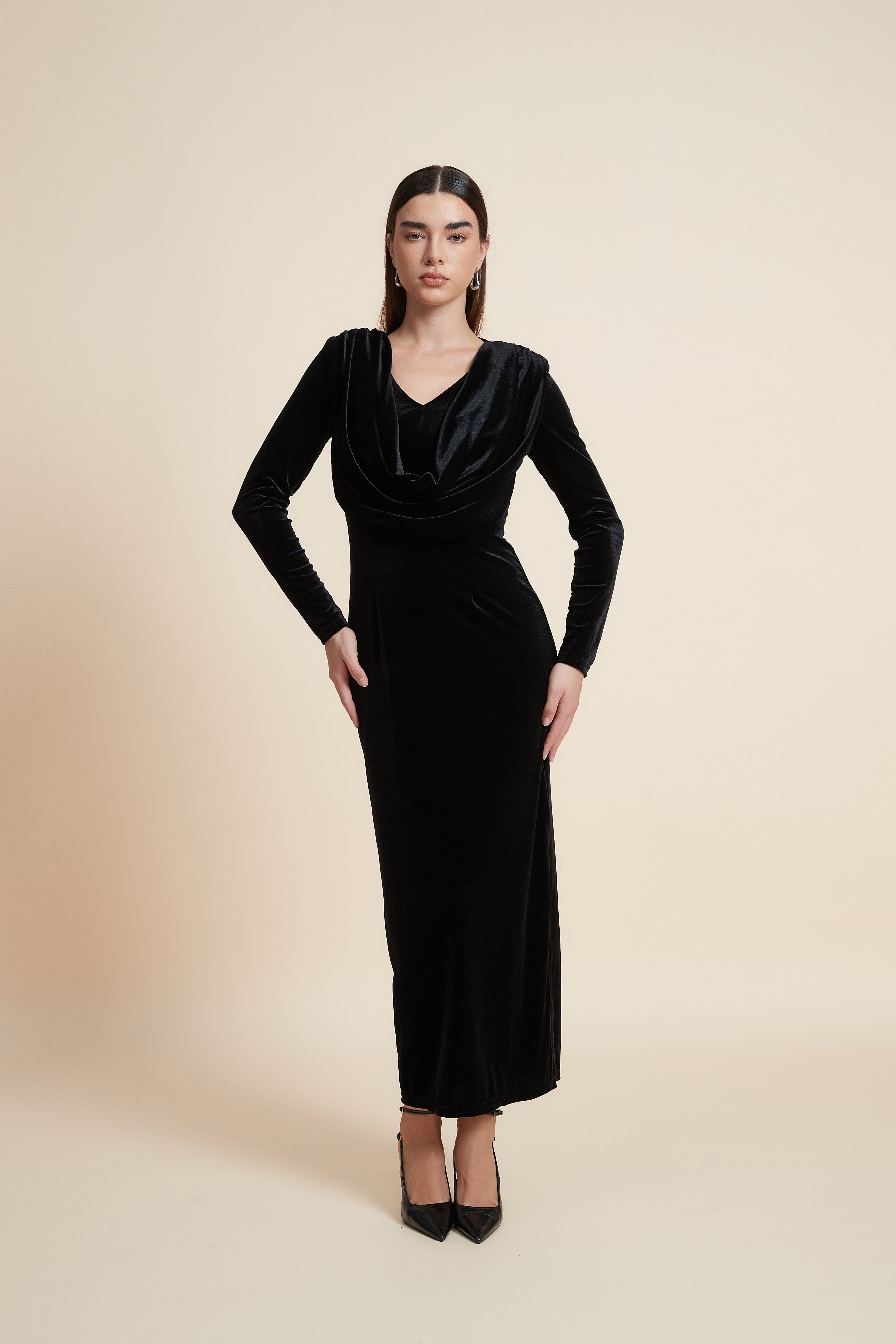 Plain Long Sleeve Midi Dress