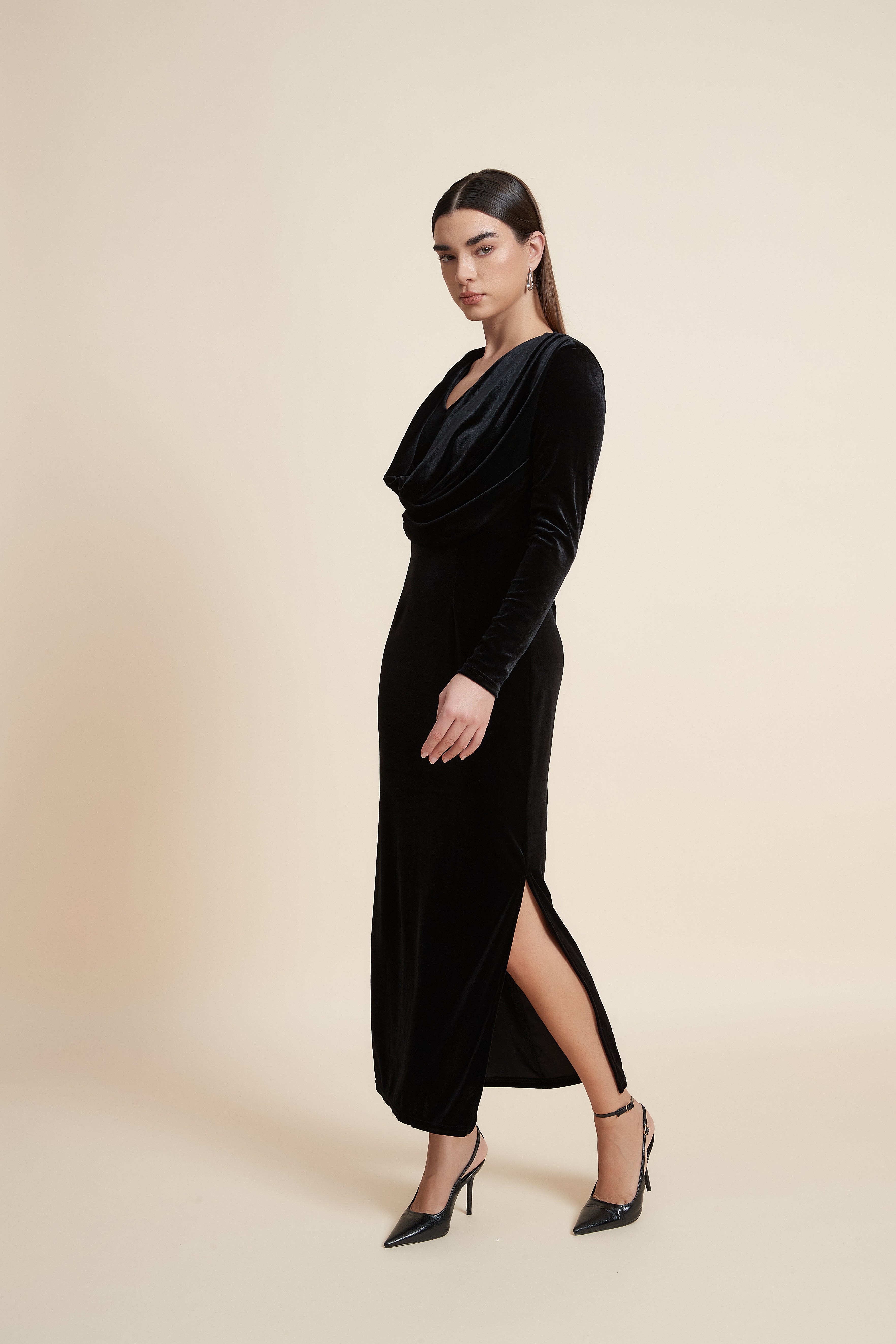 Plain Long Sleeve Midi Dress