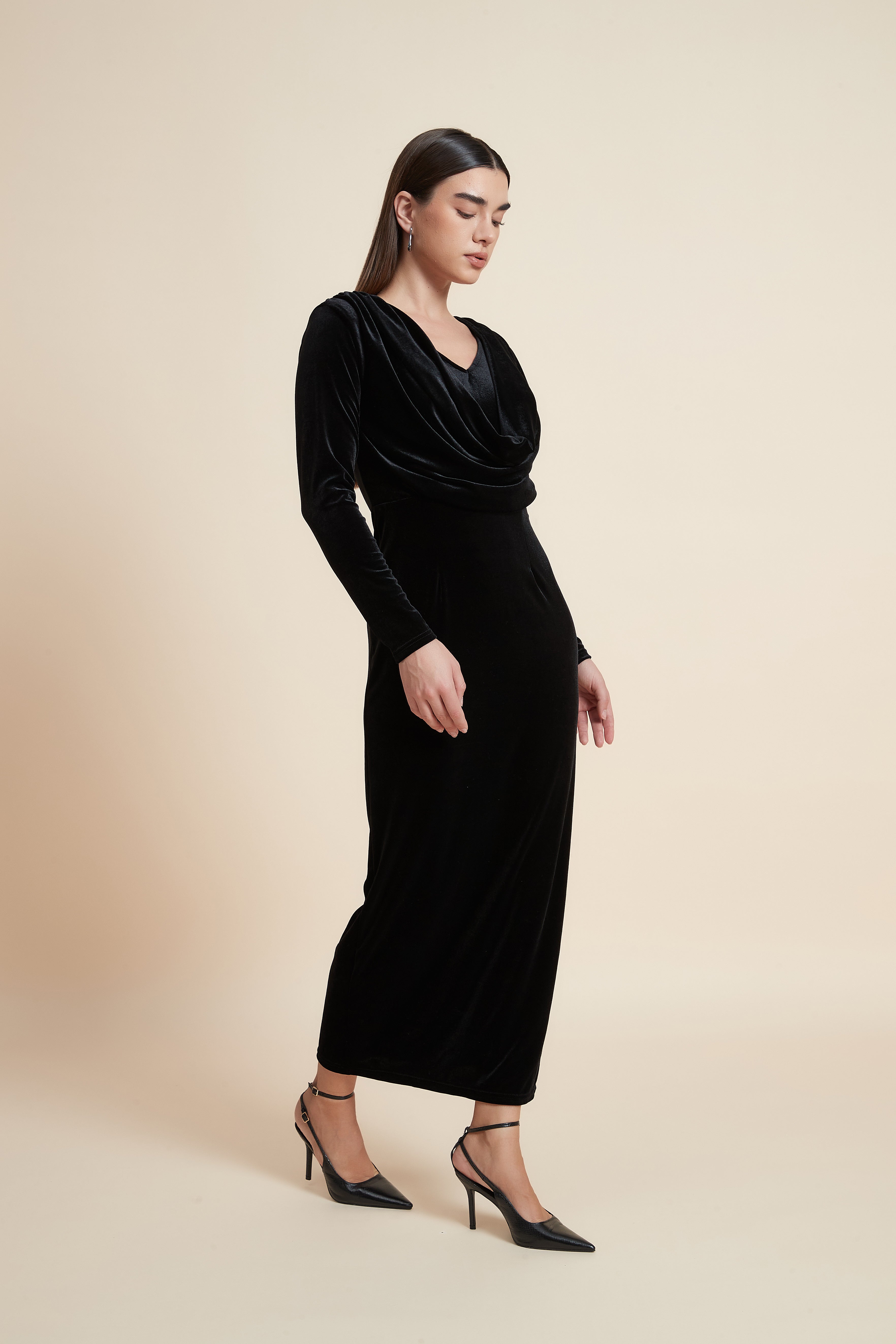 Plain Long Sleeve Midi Dress