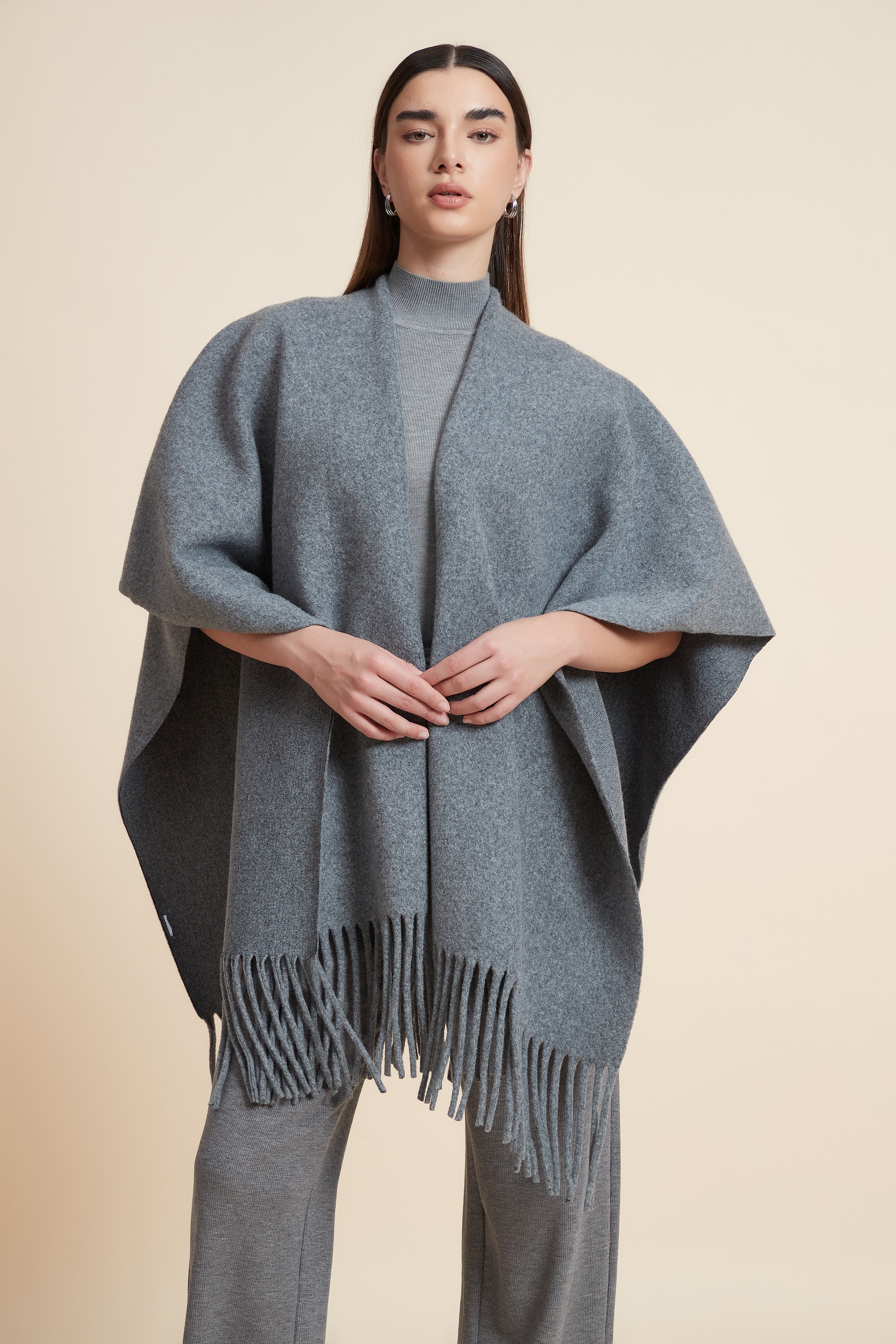Plain Side-Length Poncho for Casual Women's
