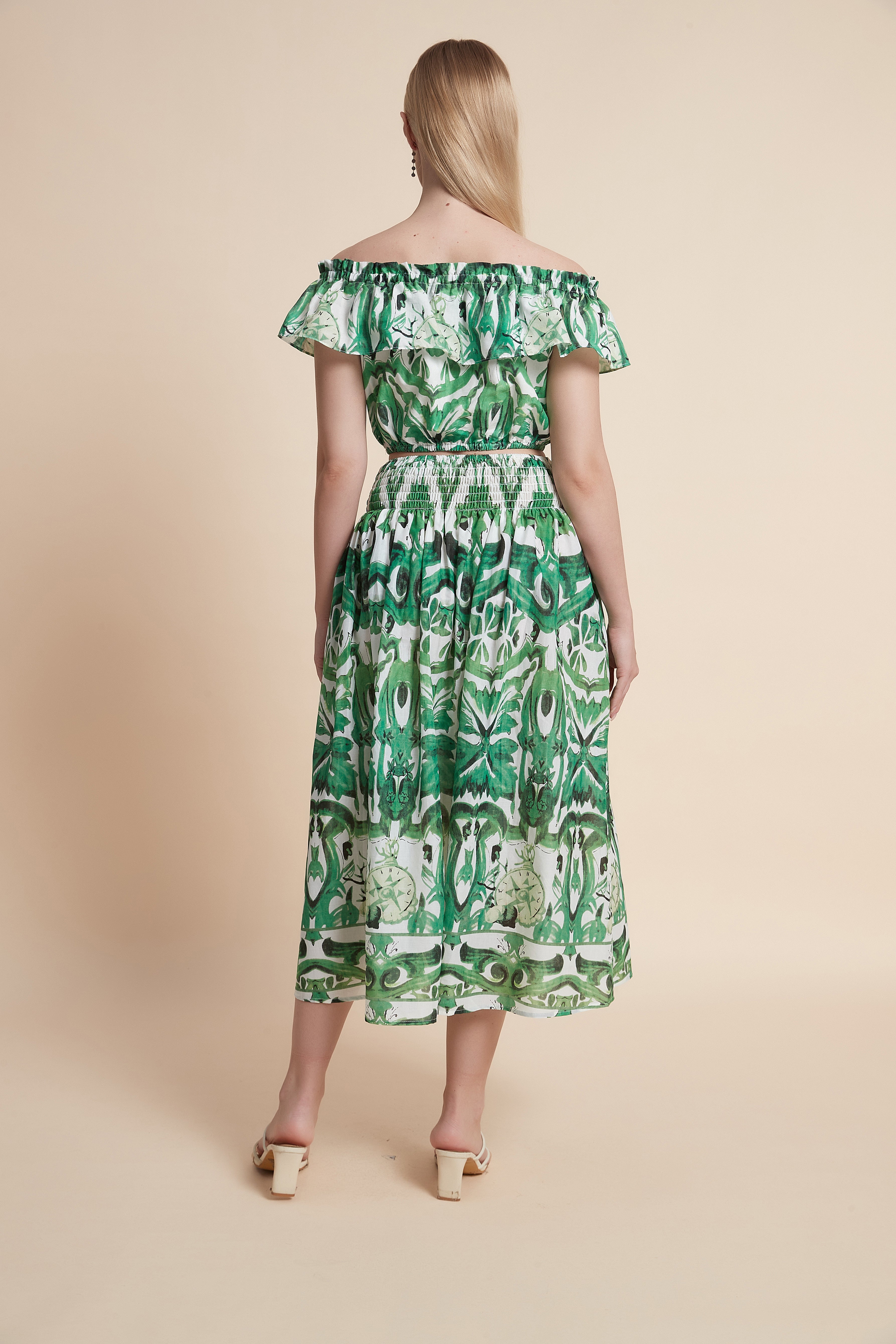 Patterned Short-Sleeve Midi Dress