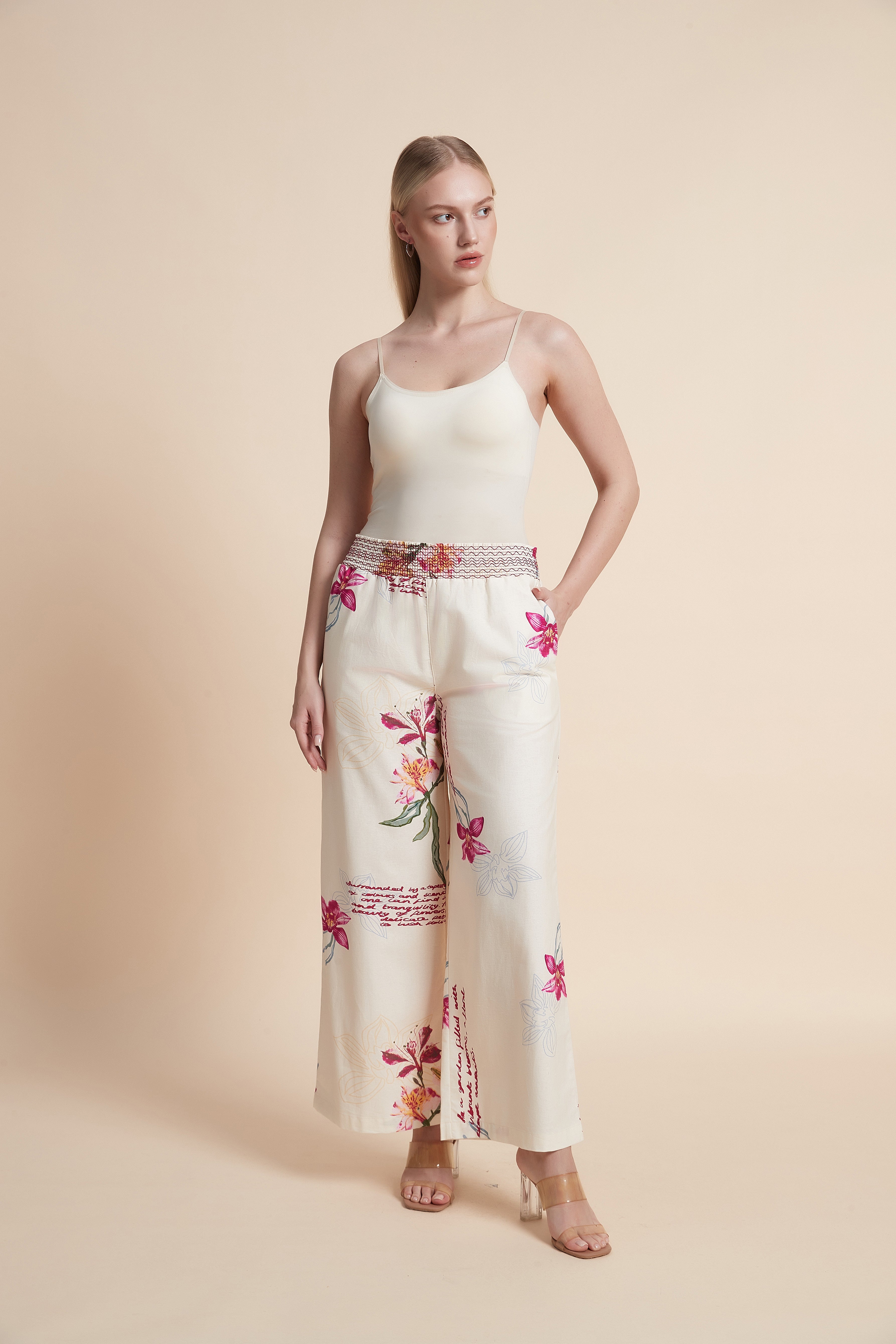 Wide-Leg Floral Trousers