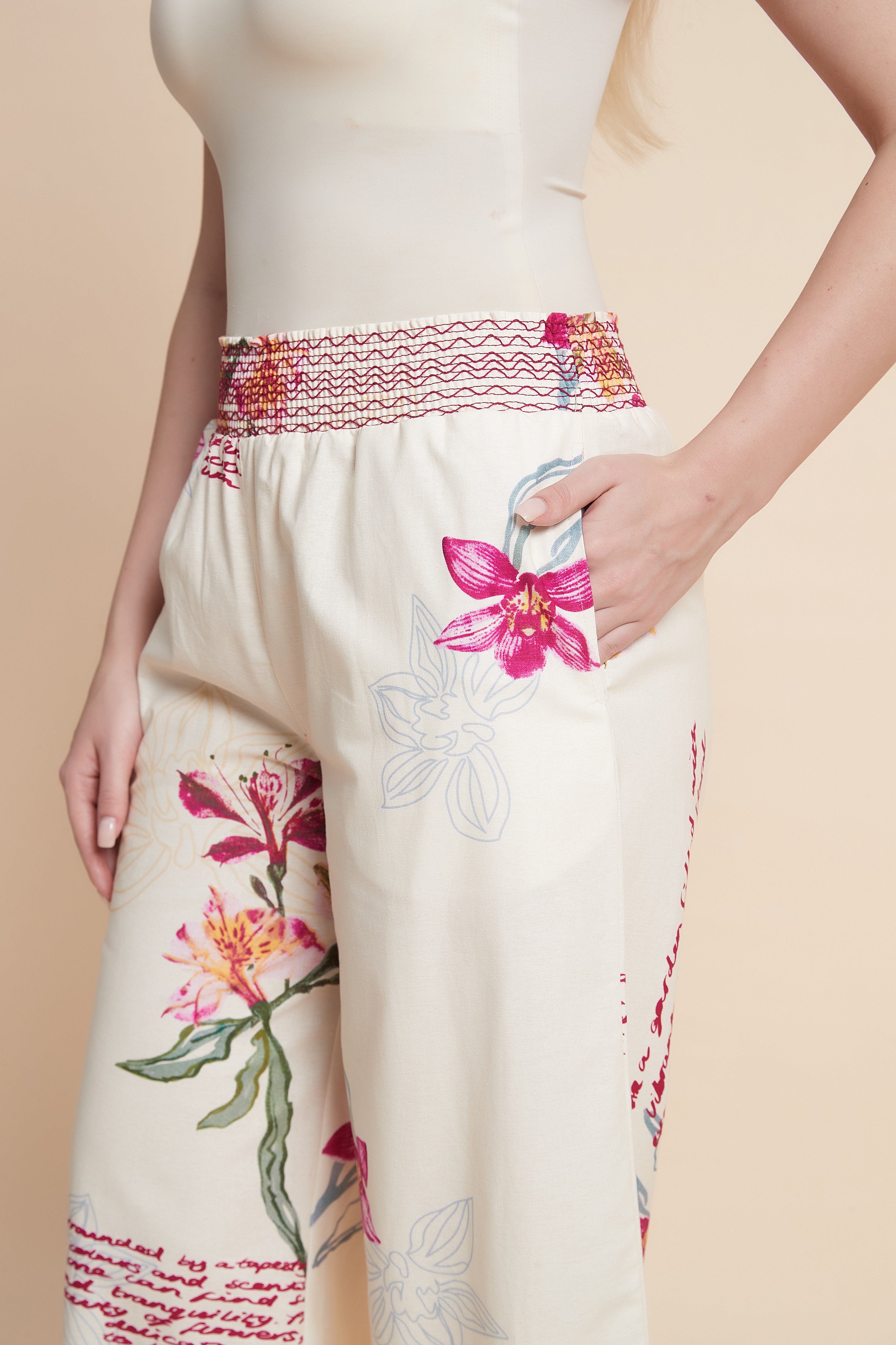 Wide-Leg Floral Trousers