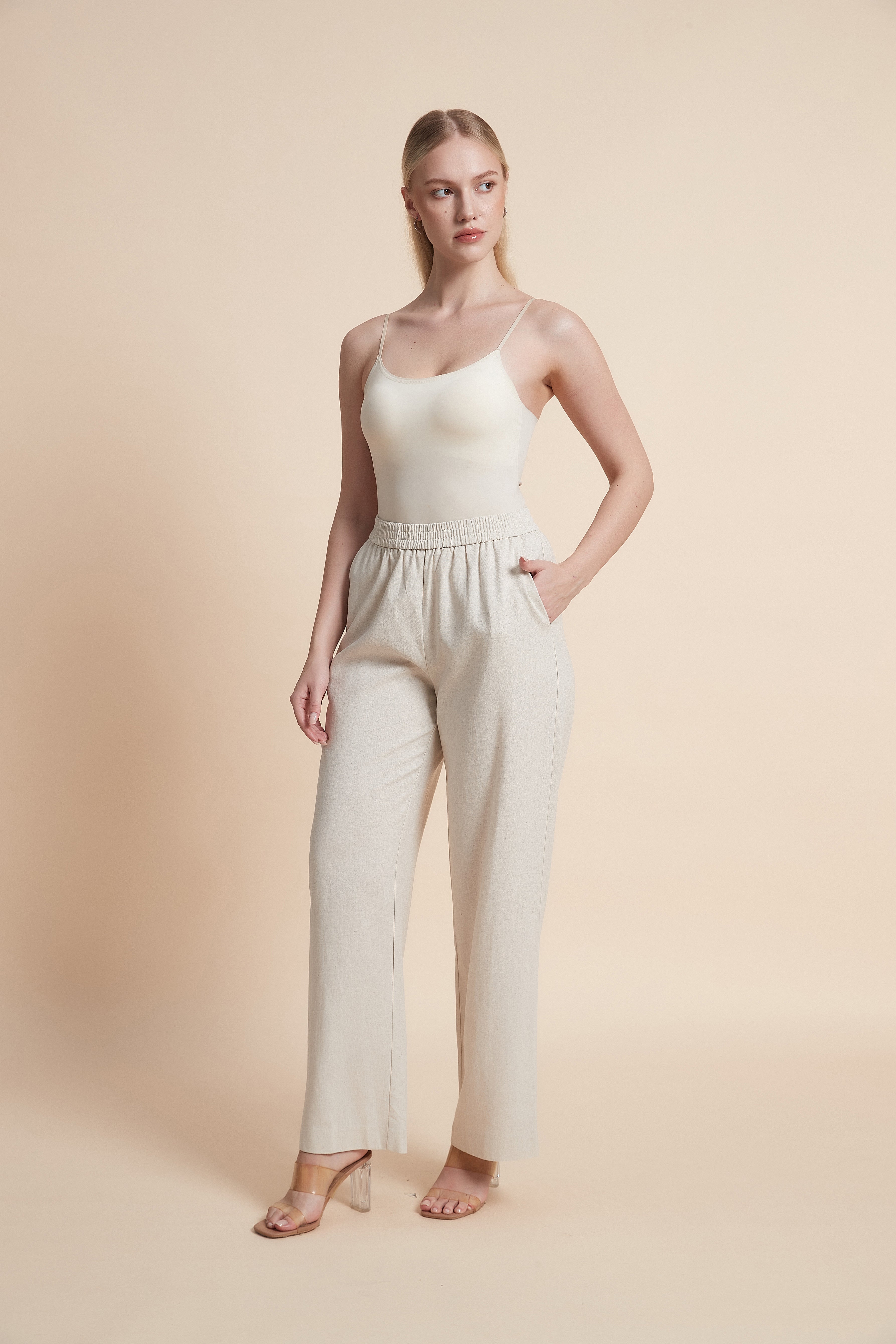 Plain Wide-Leg Trousers