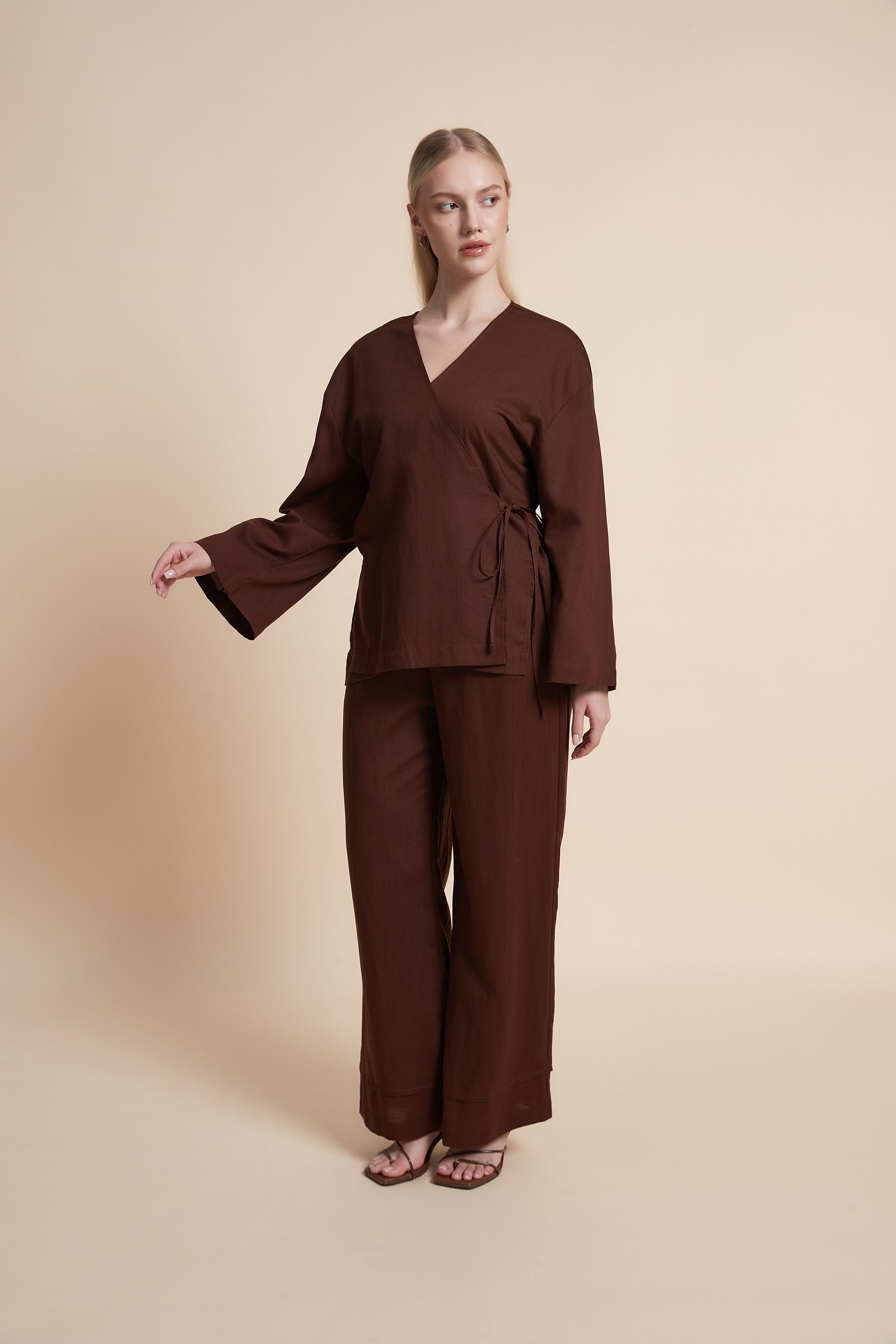 Plain Long-Sleeve Midi Blouse