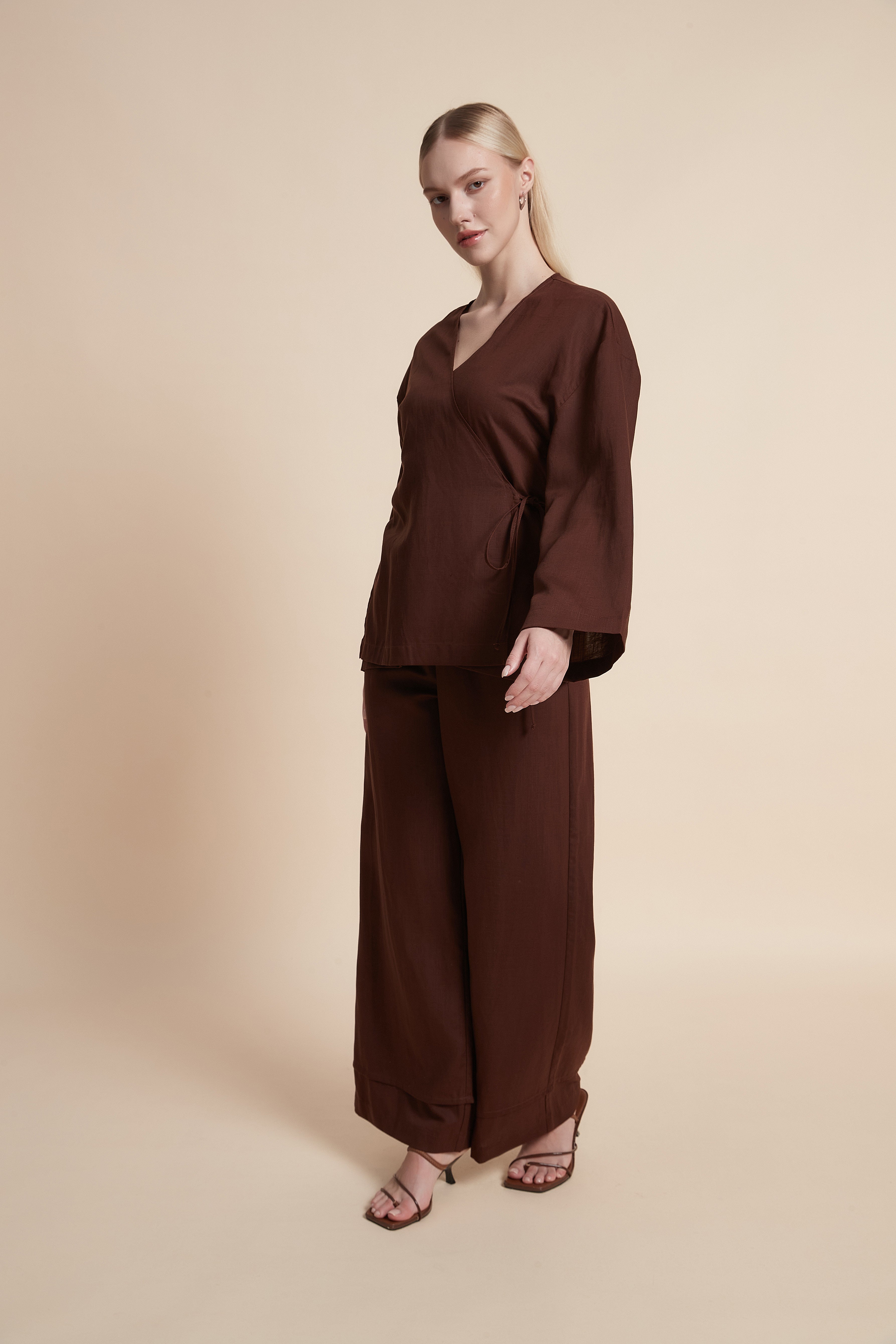 Plain Long-Sleeve Midi Blouse