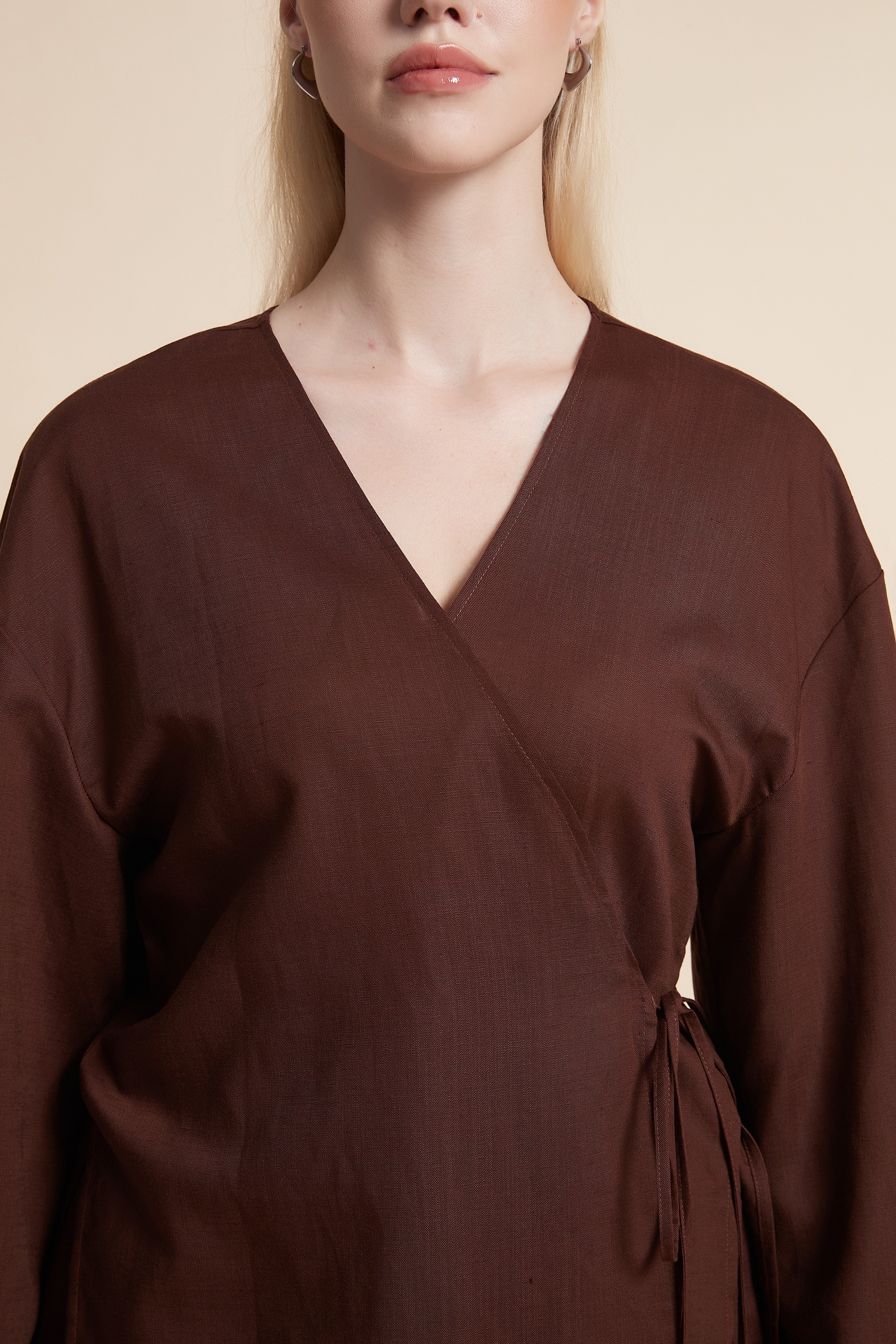 Plain Long-Sleeve Midi Blouse