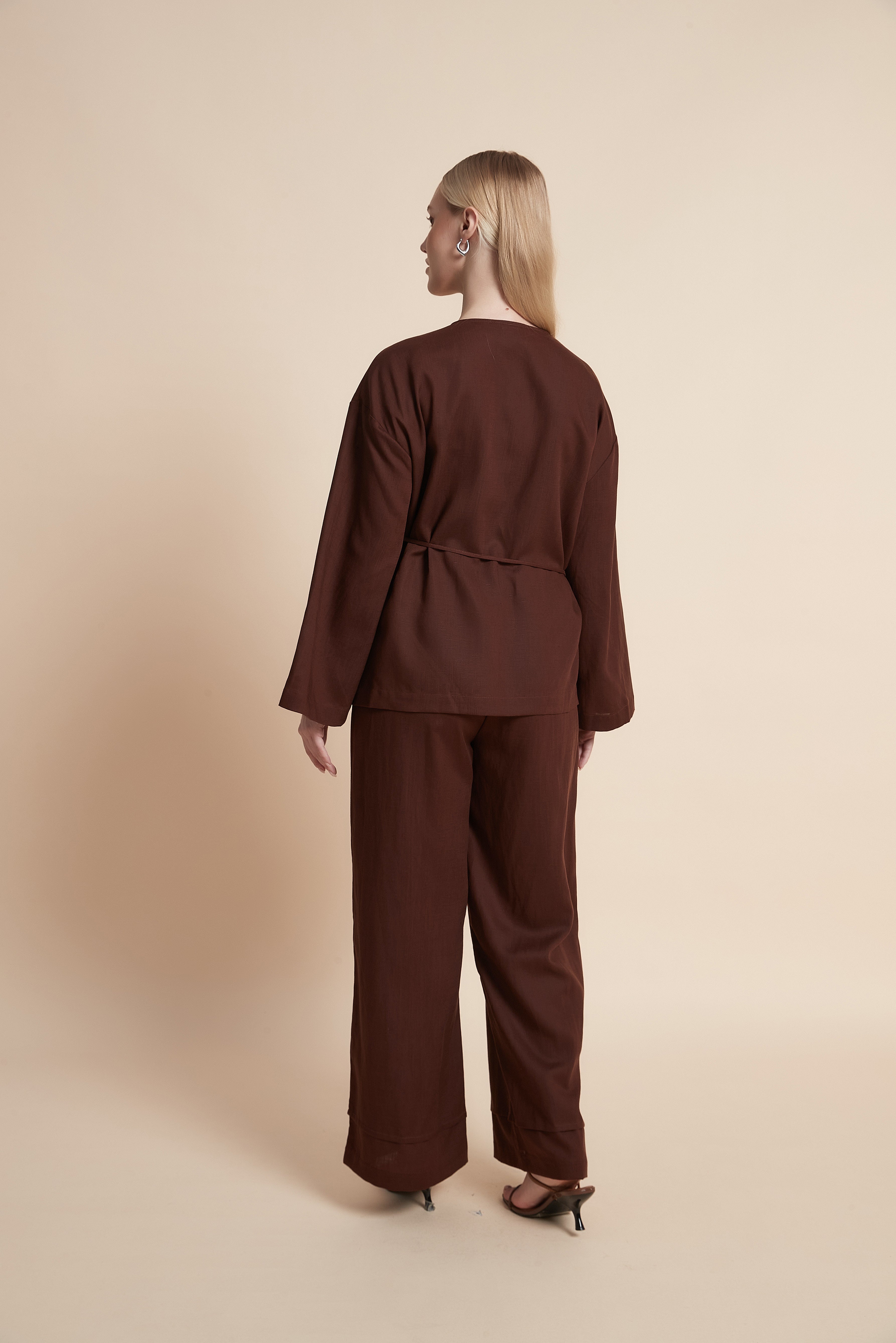Plain Long-Sleeve Midi Blouse