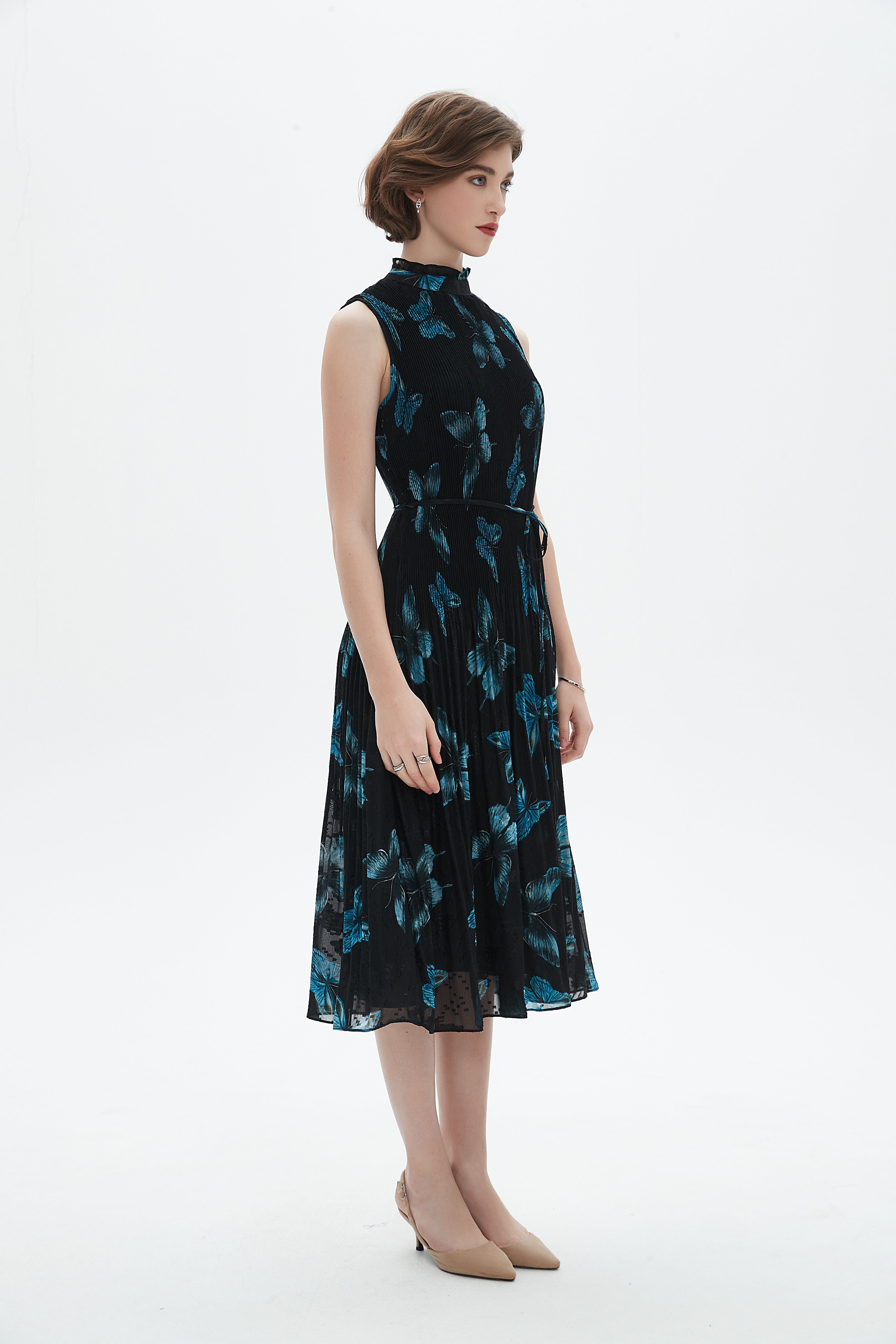 Ruffled Sleeveless Midi Dress