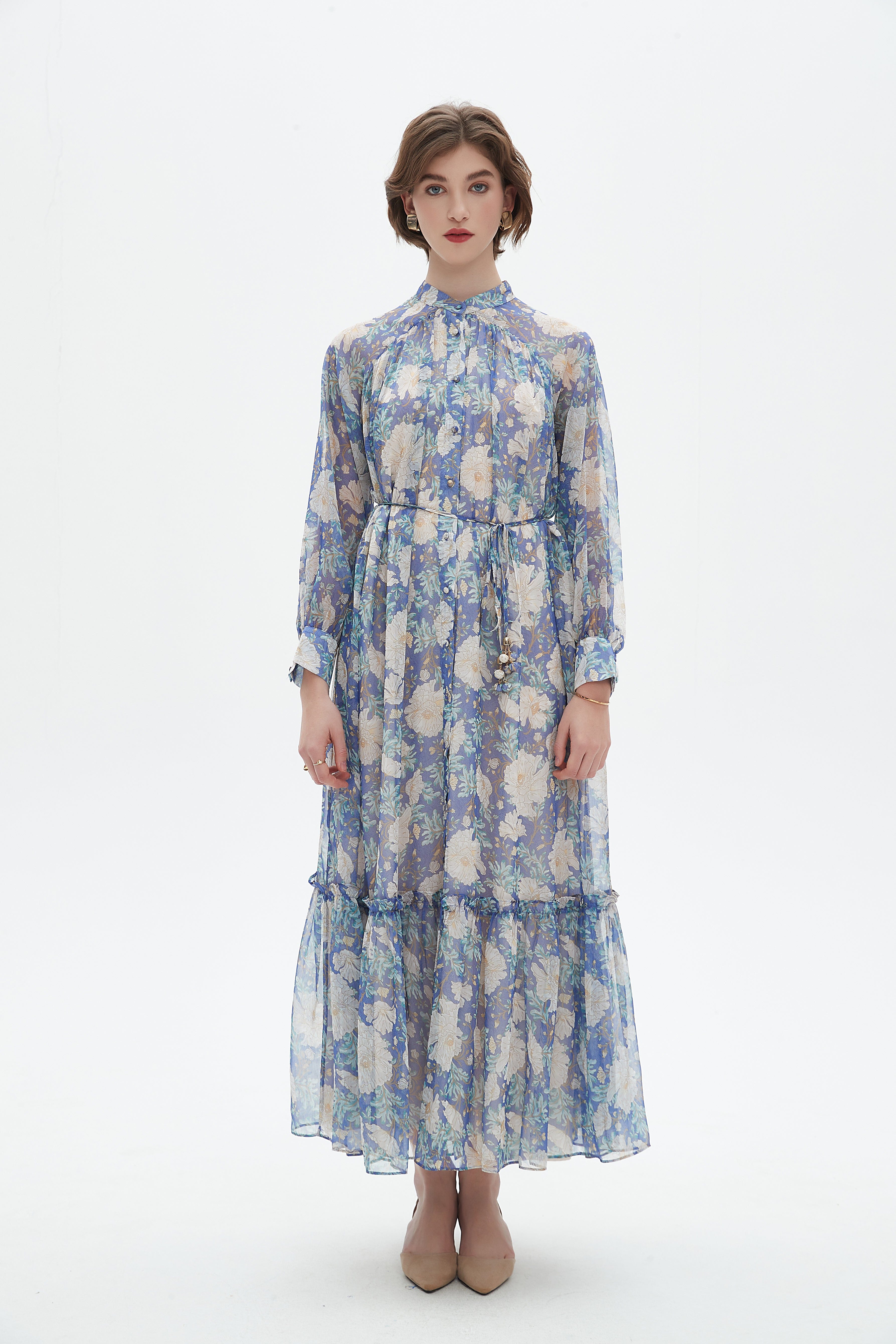Floral Long-Sleeve Midi Dress