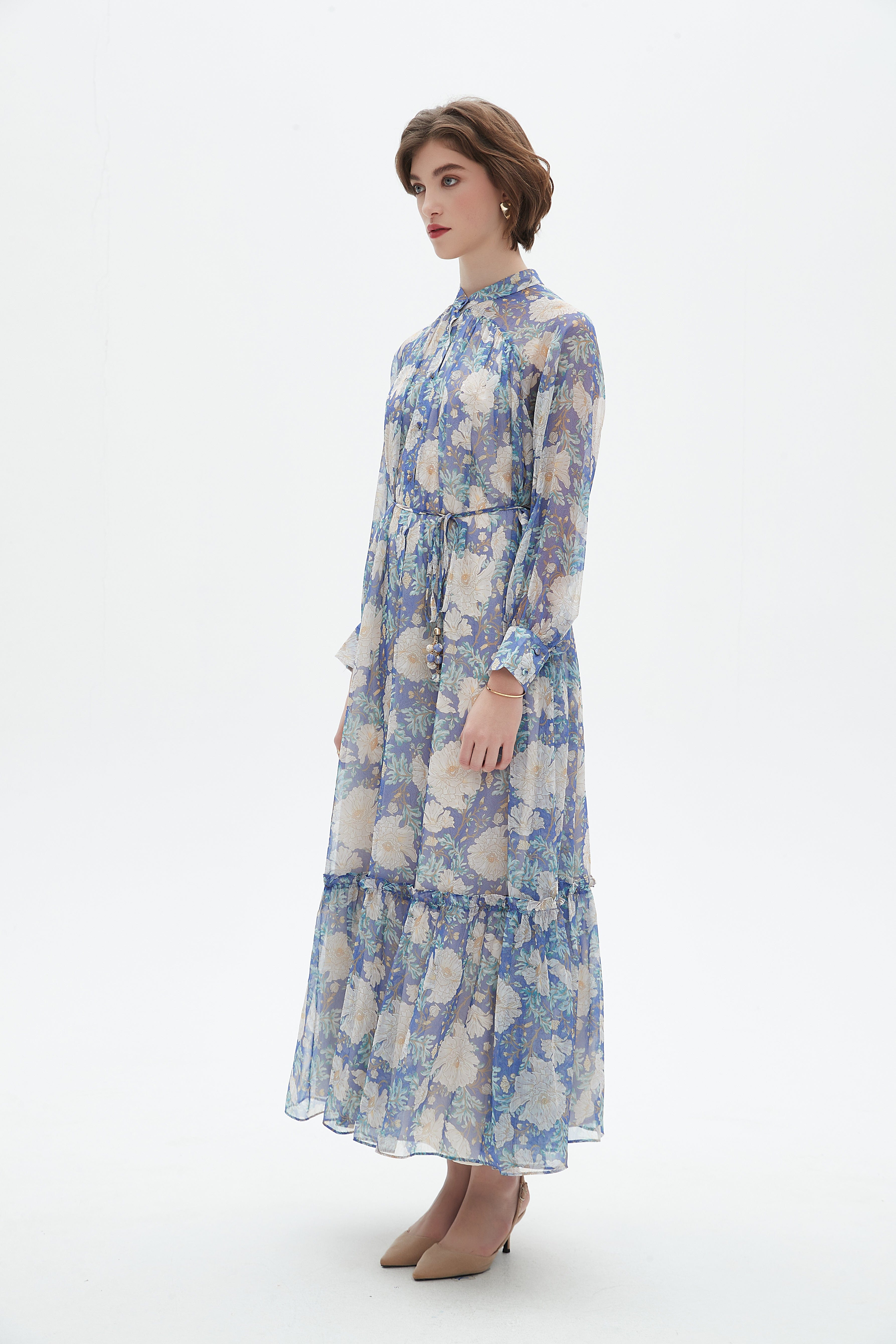 Floral Long-Sleeve Midi Dress