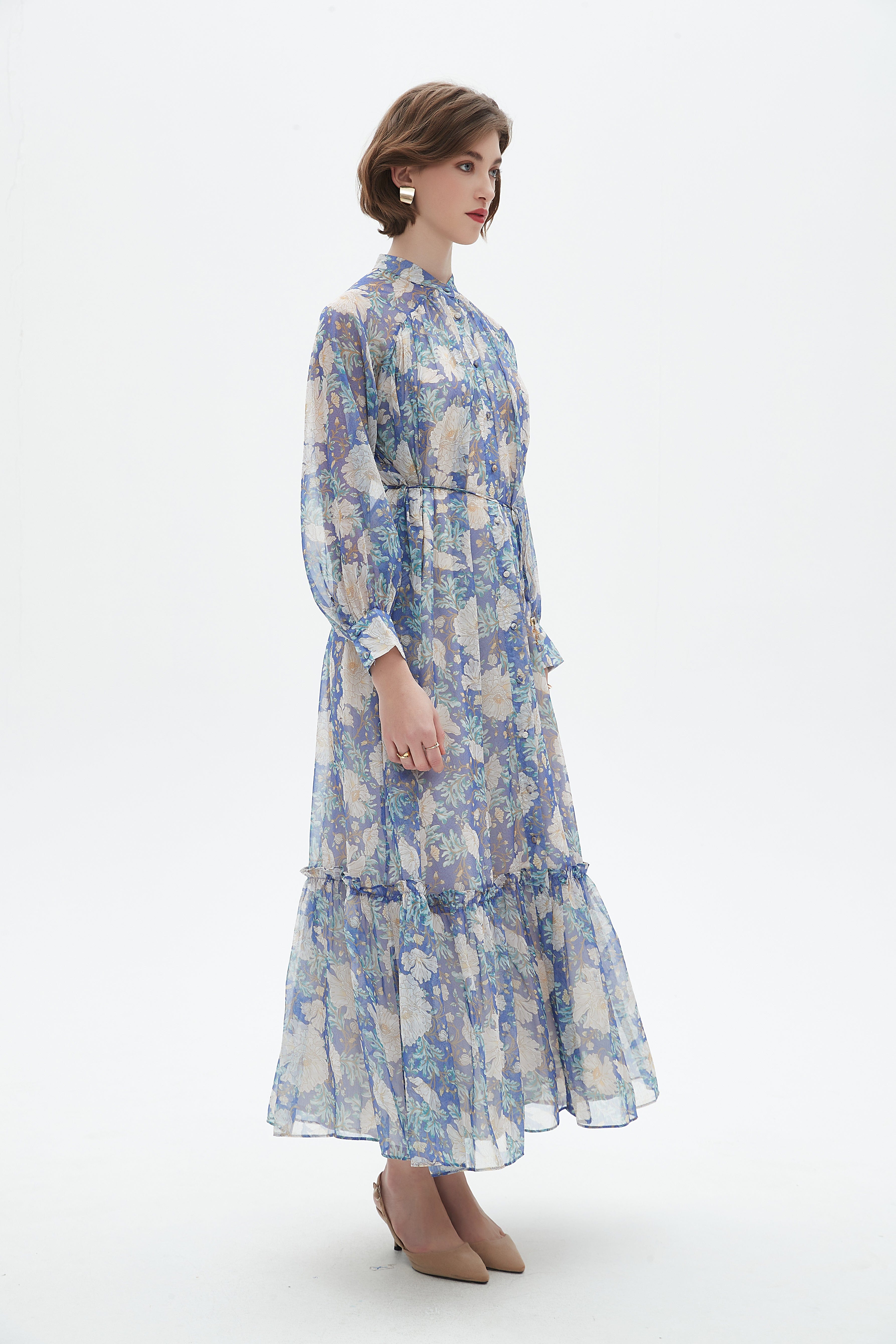 Floral Long-Sleeve Midi Dress