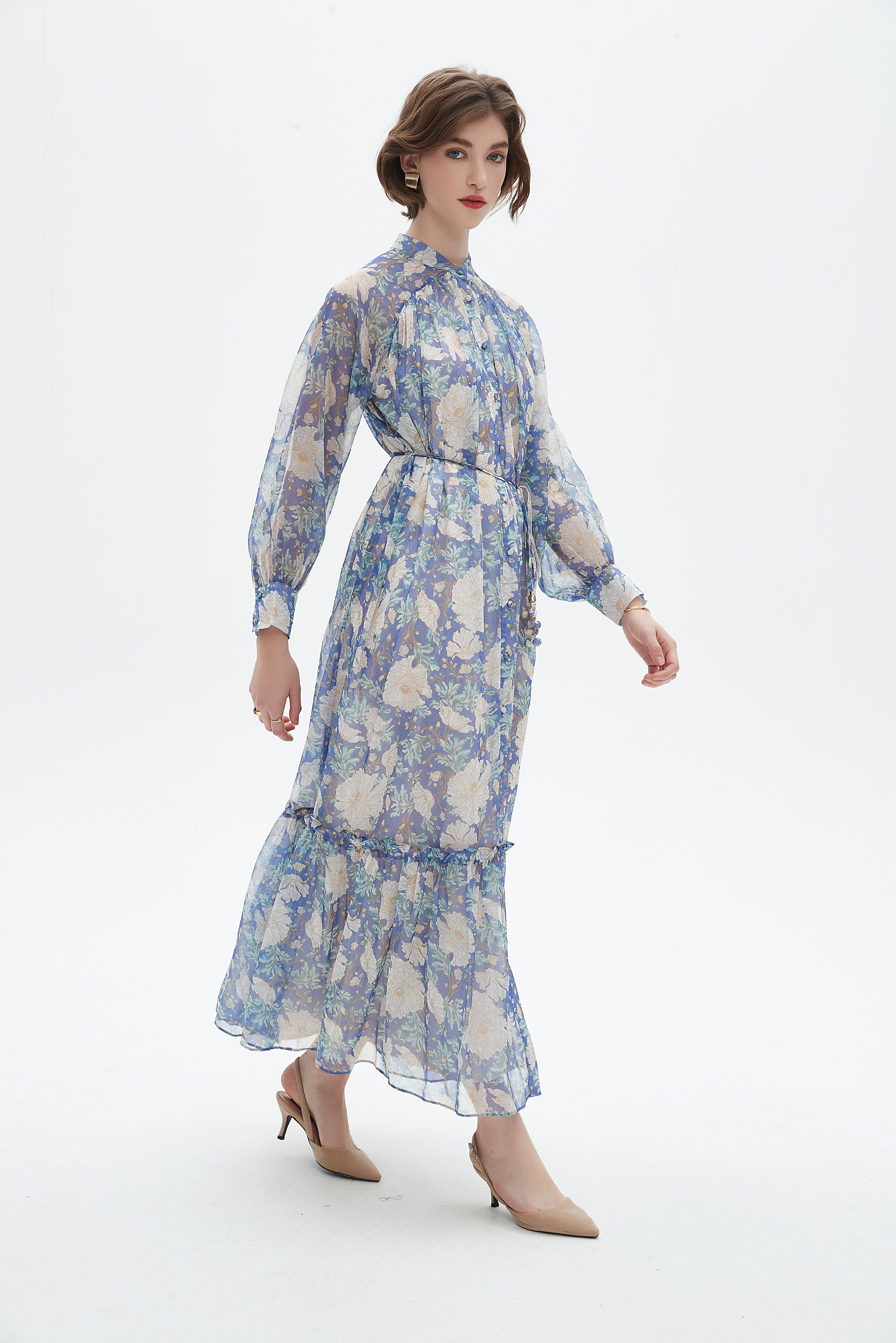 Floral Long-Sleeve Midi Dress