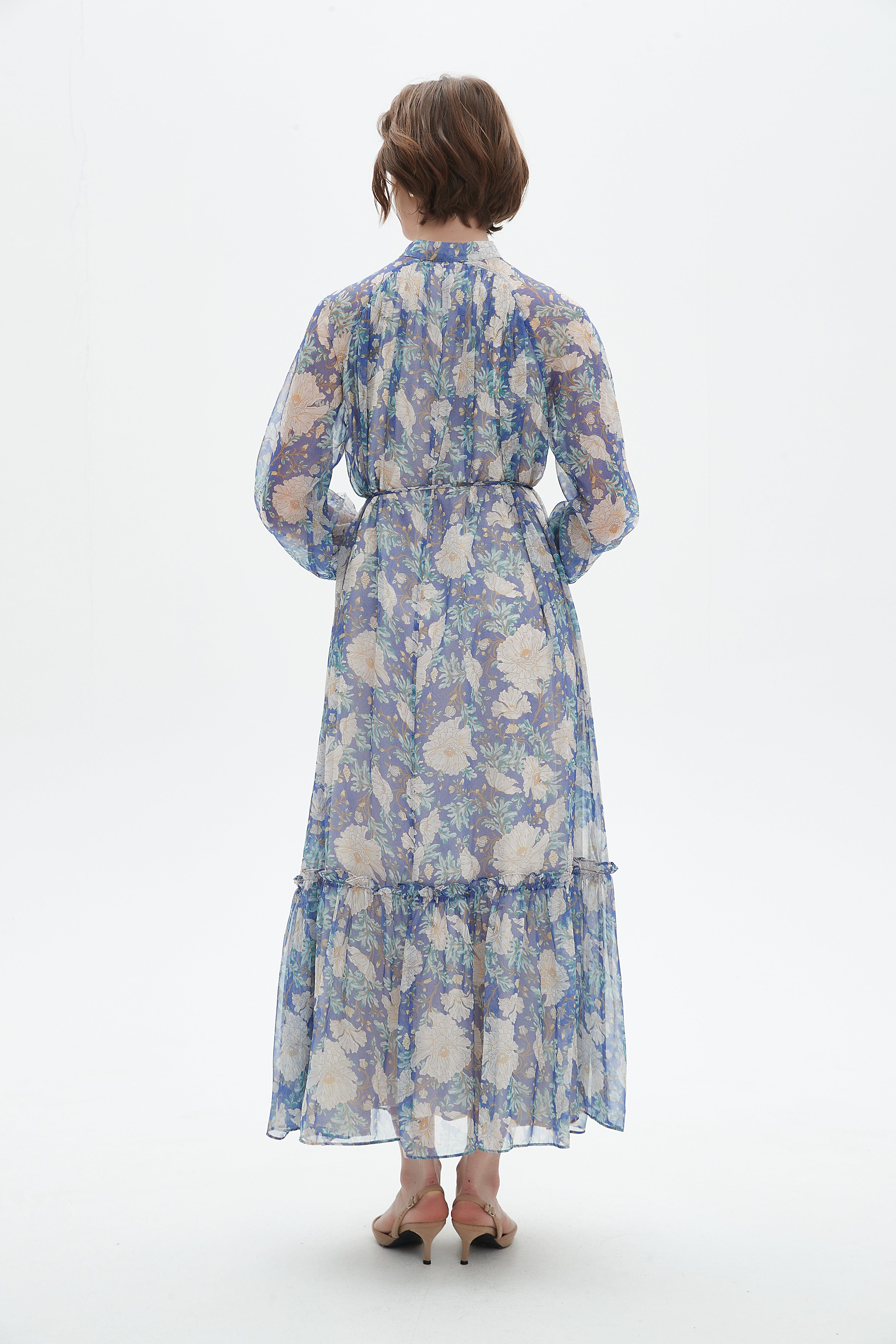 Floral Long-Sleeve Midi Dress