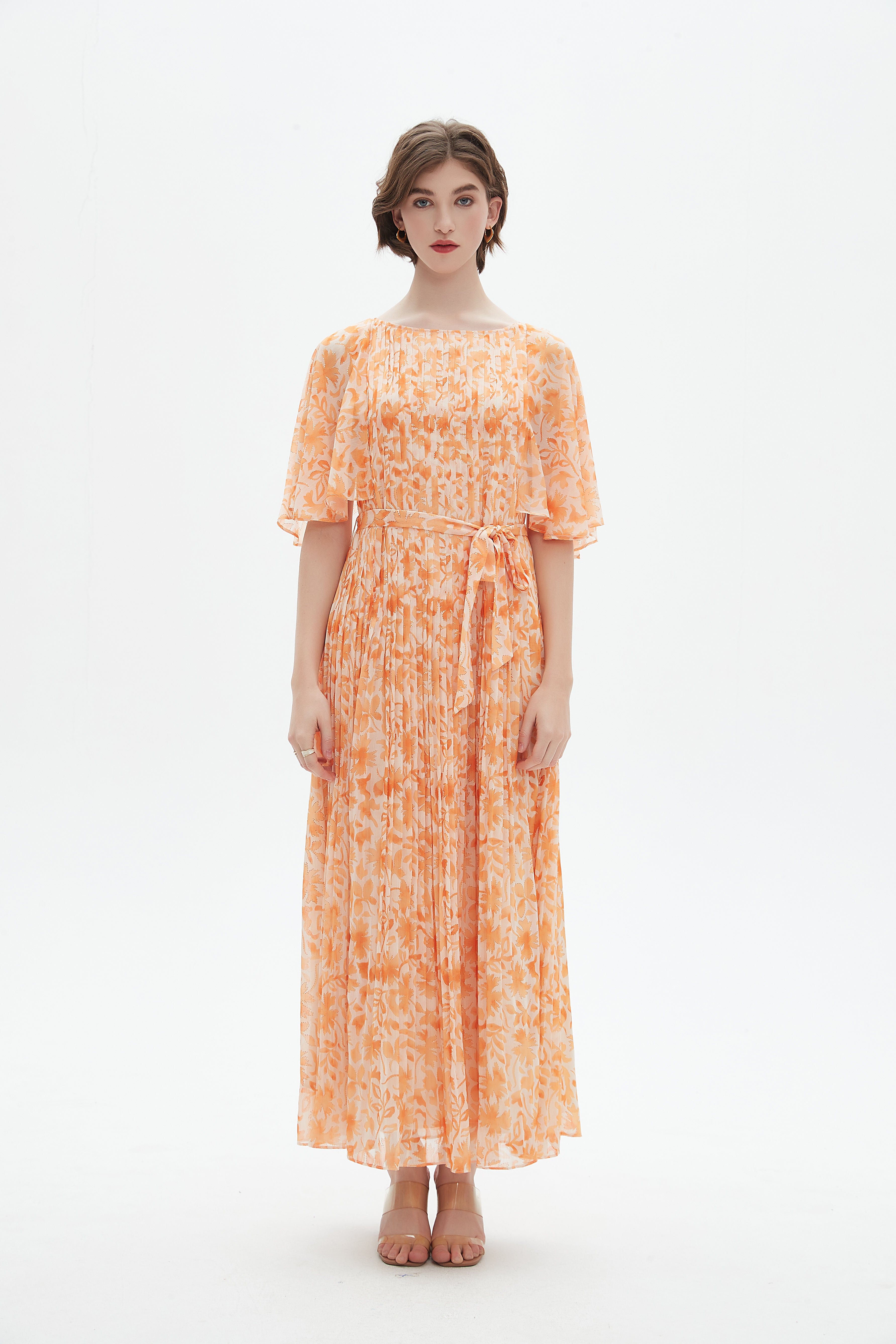 Patterned Maxi Dress With Short Sleeves