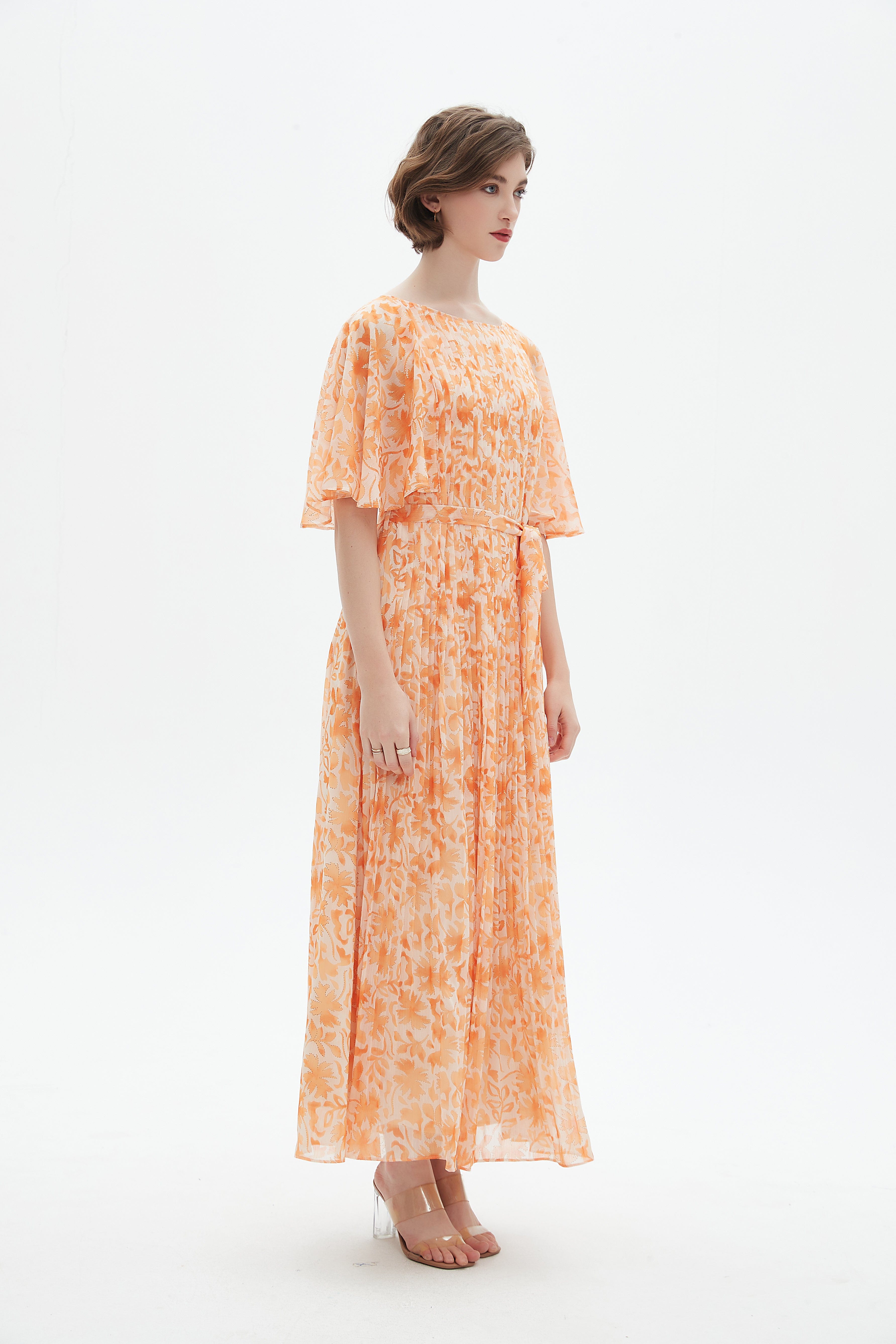 Patterned Maxi Dress With Short Sleeves