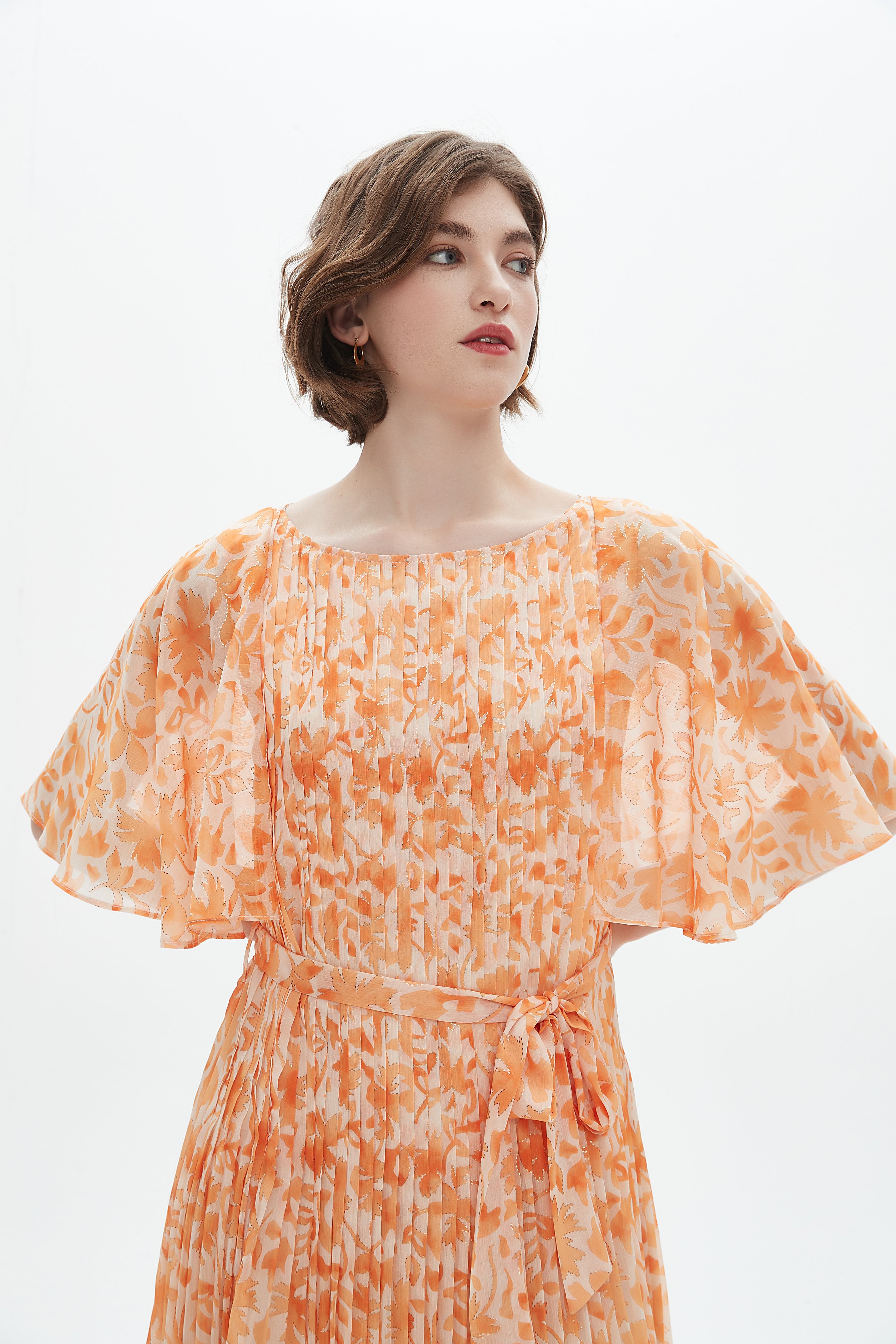 Patterned Maxi Dress With Short Sleeves