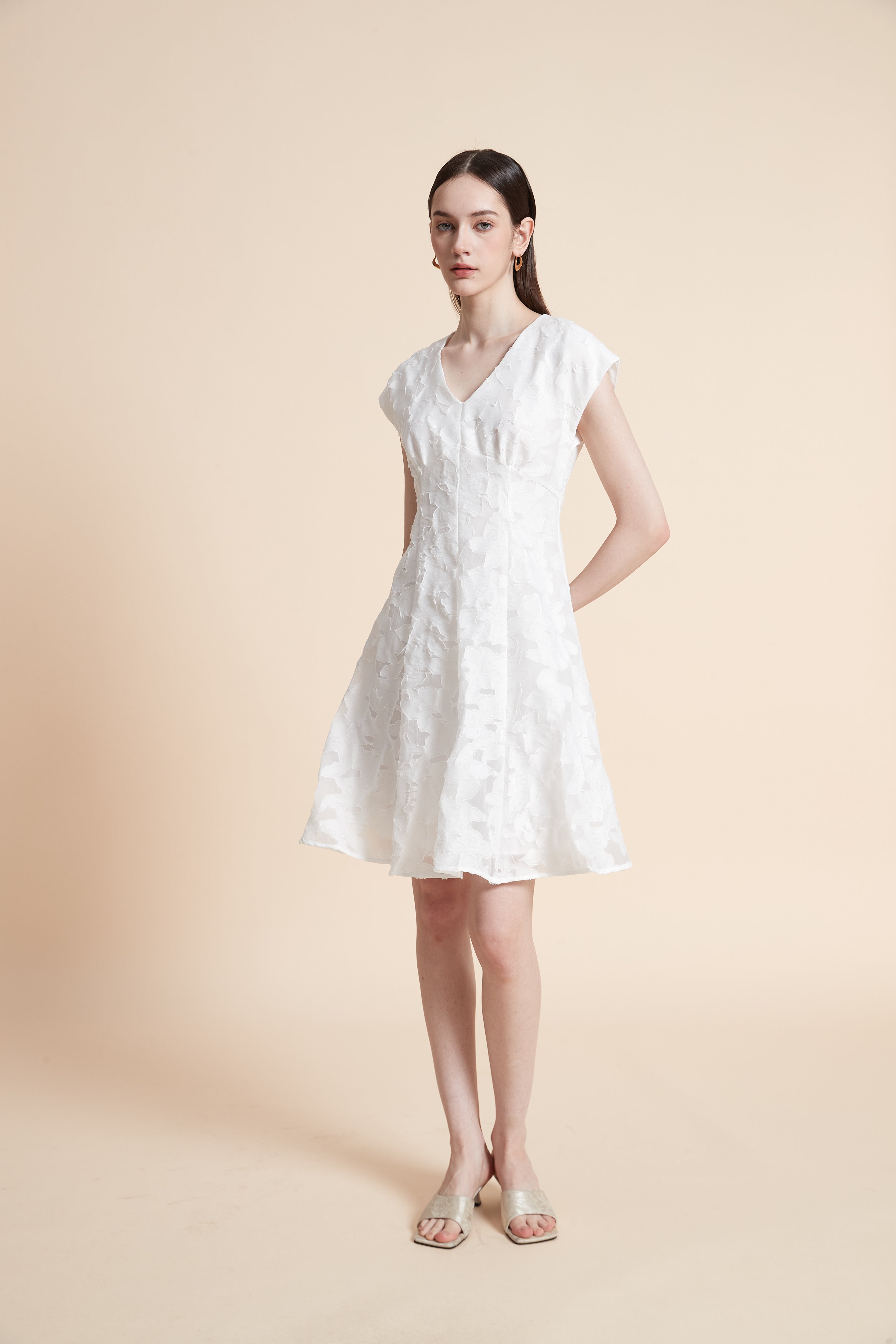 Knee-Length Embroidered Dress with Short Sleeves