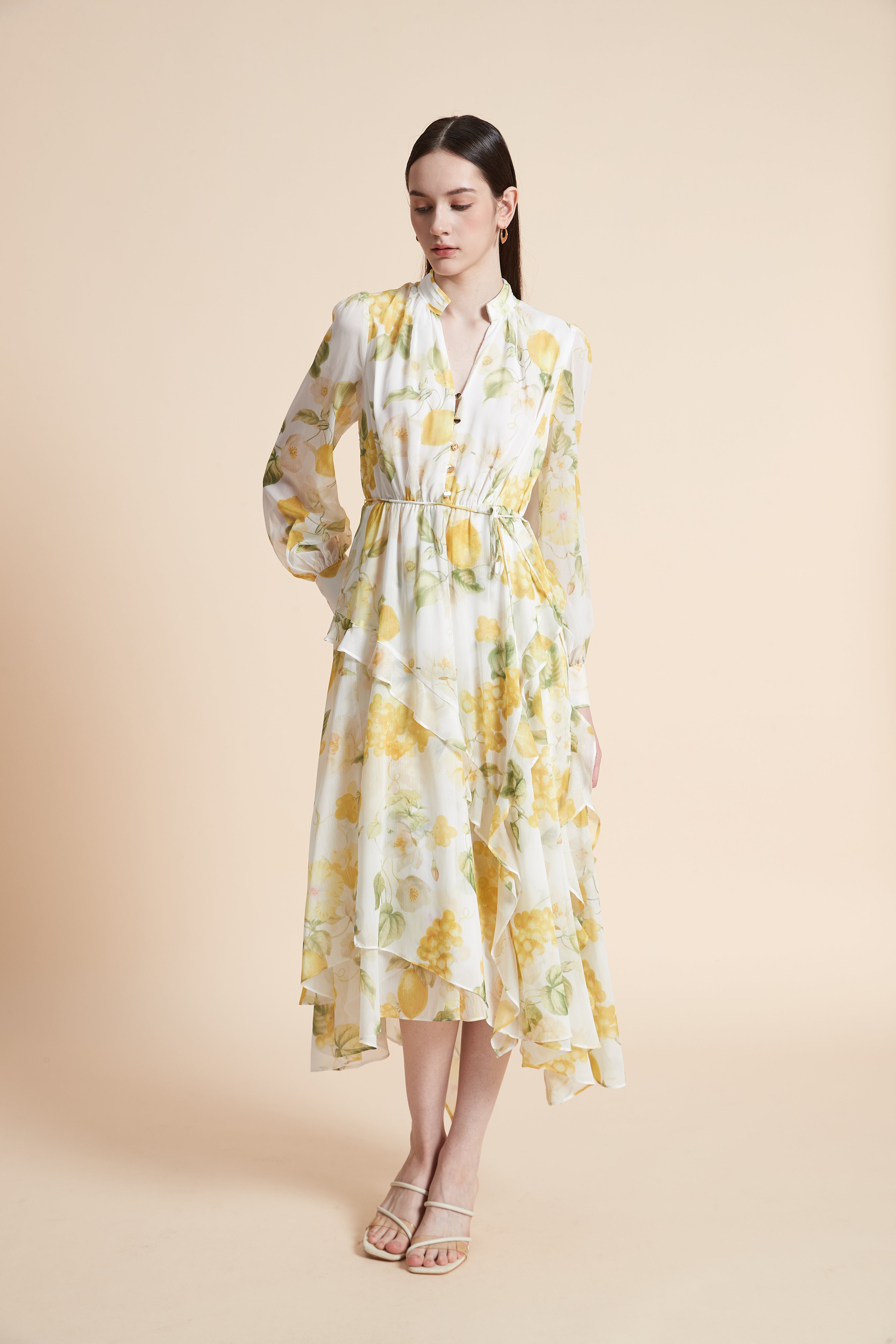 Floral Midi Dress with Long Sleeves