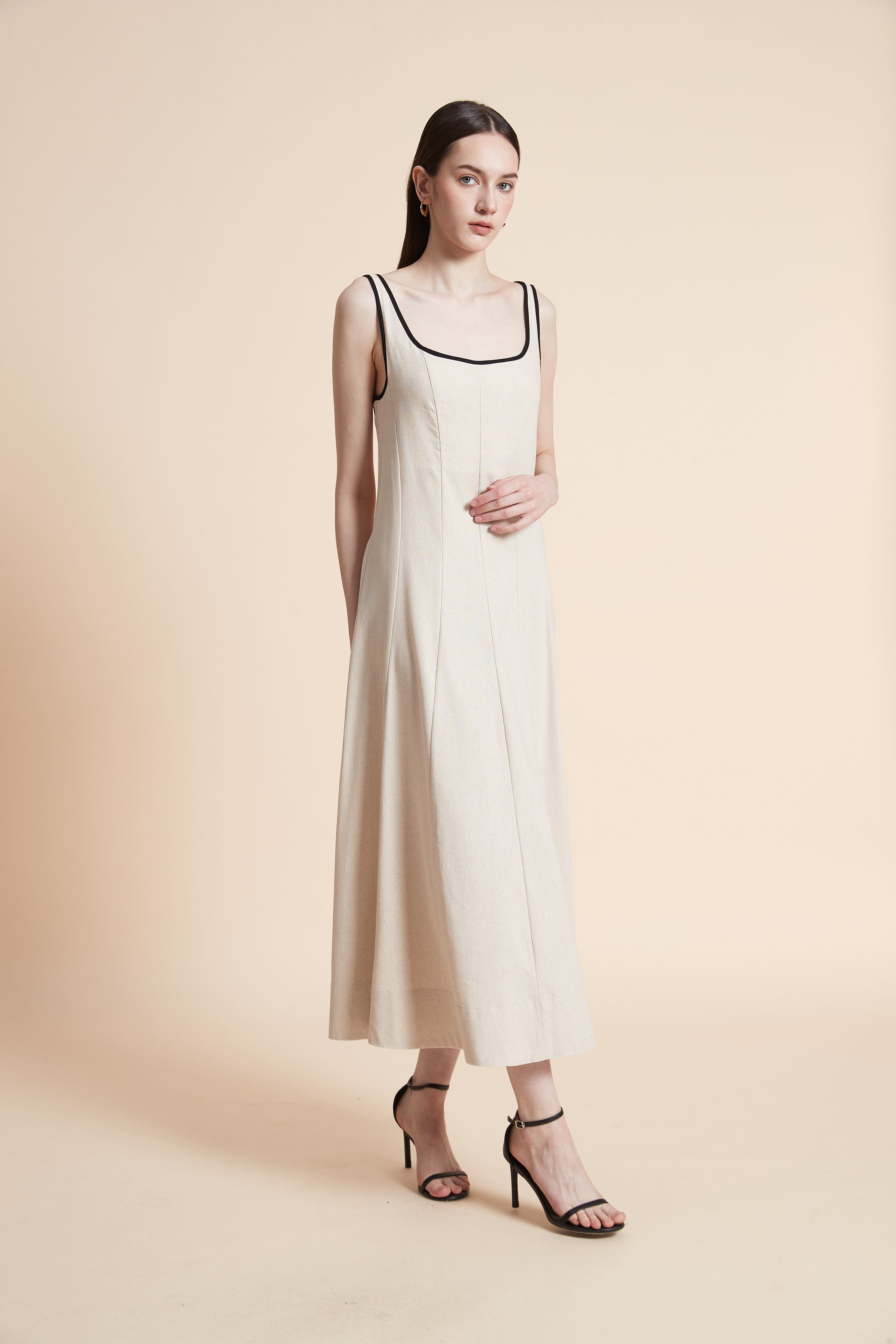 Solid Midi Dress with Straps