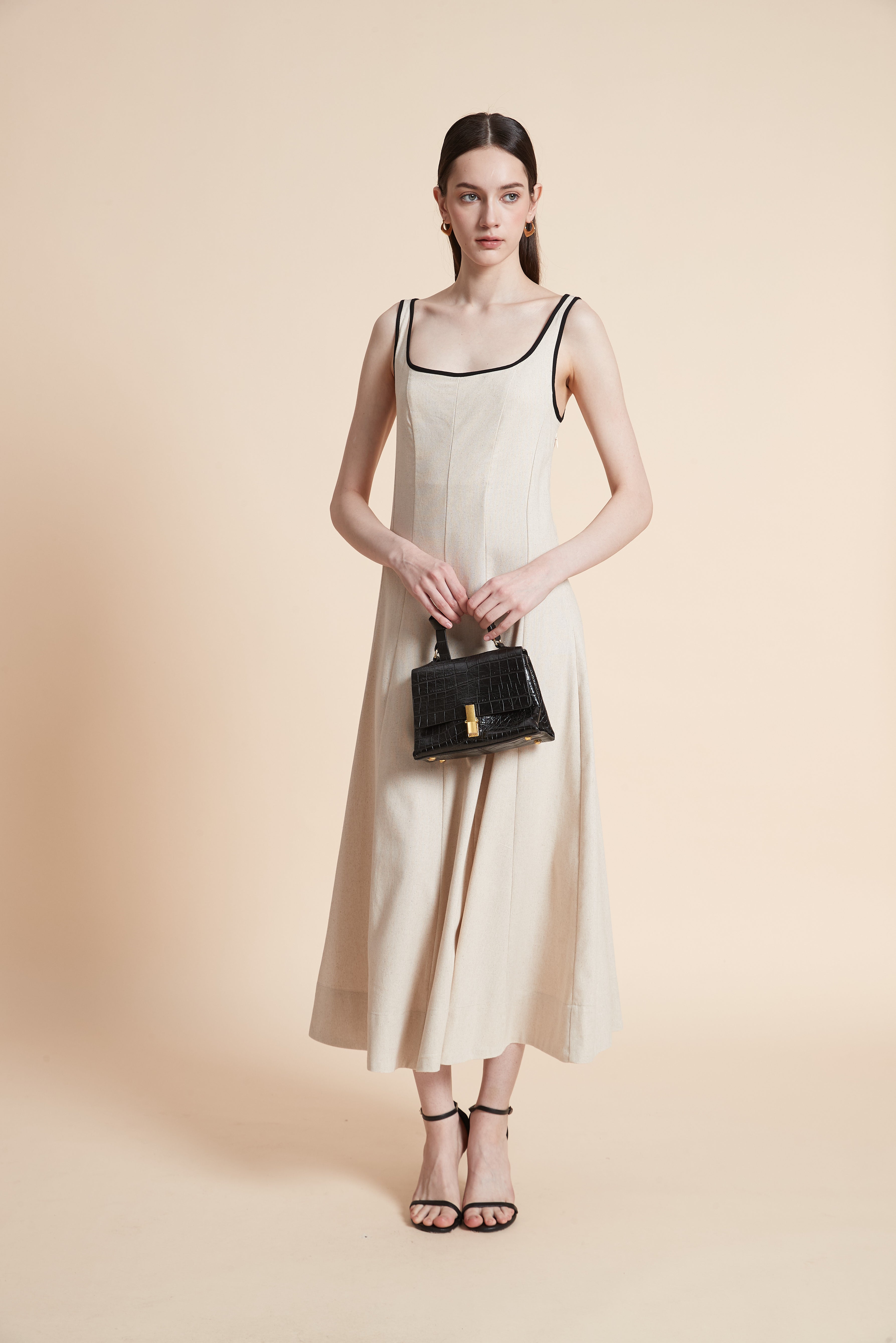Solid Midi Dress with Straps