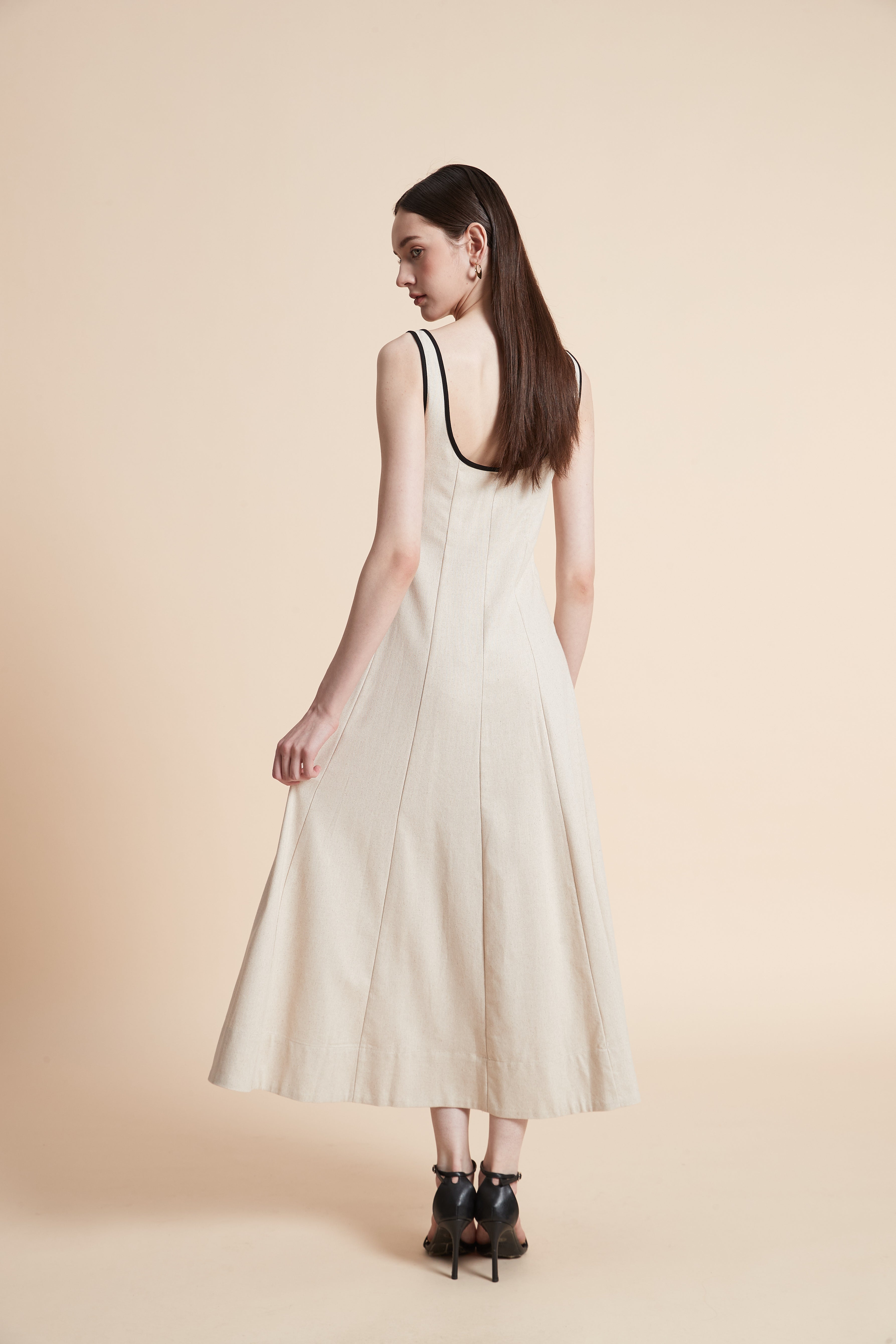 Solid Midi Dress with Straps