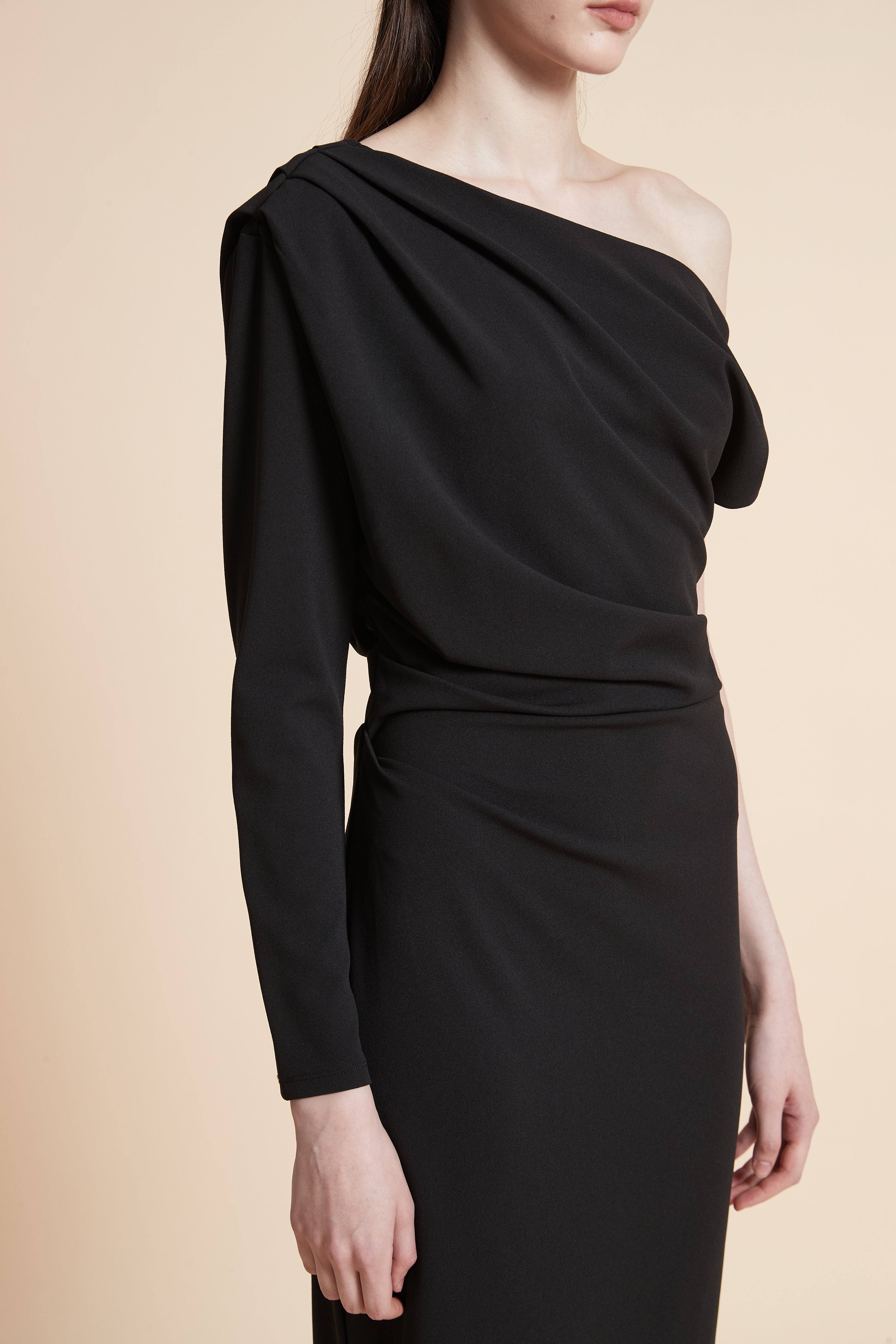 Off-Shoulder Long Sleeve Midi Dress