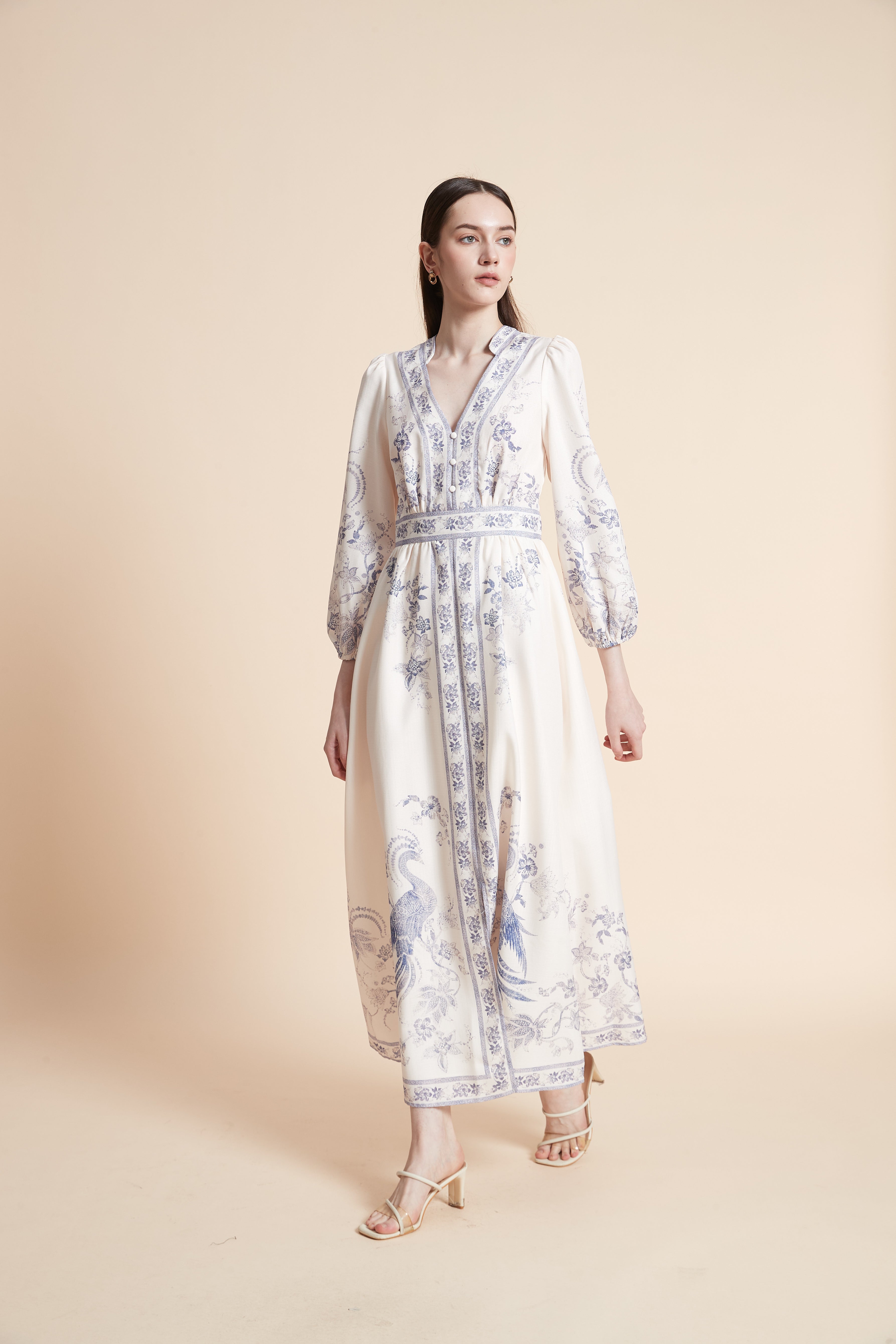 Plus Size Long Sleeve Printed Maxi Dress