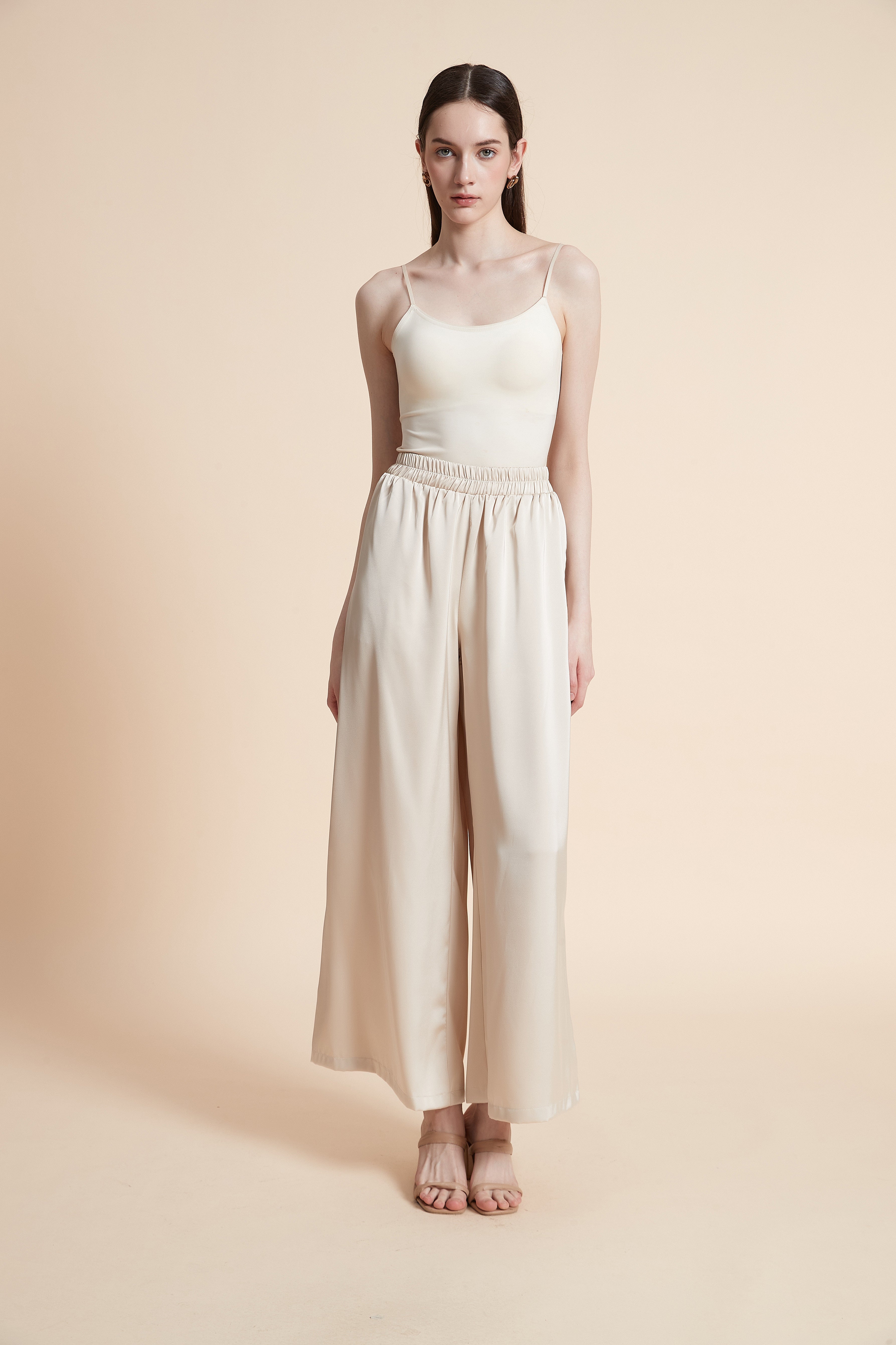 Plain Long Pants with Elastic Waist