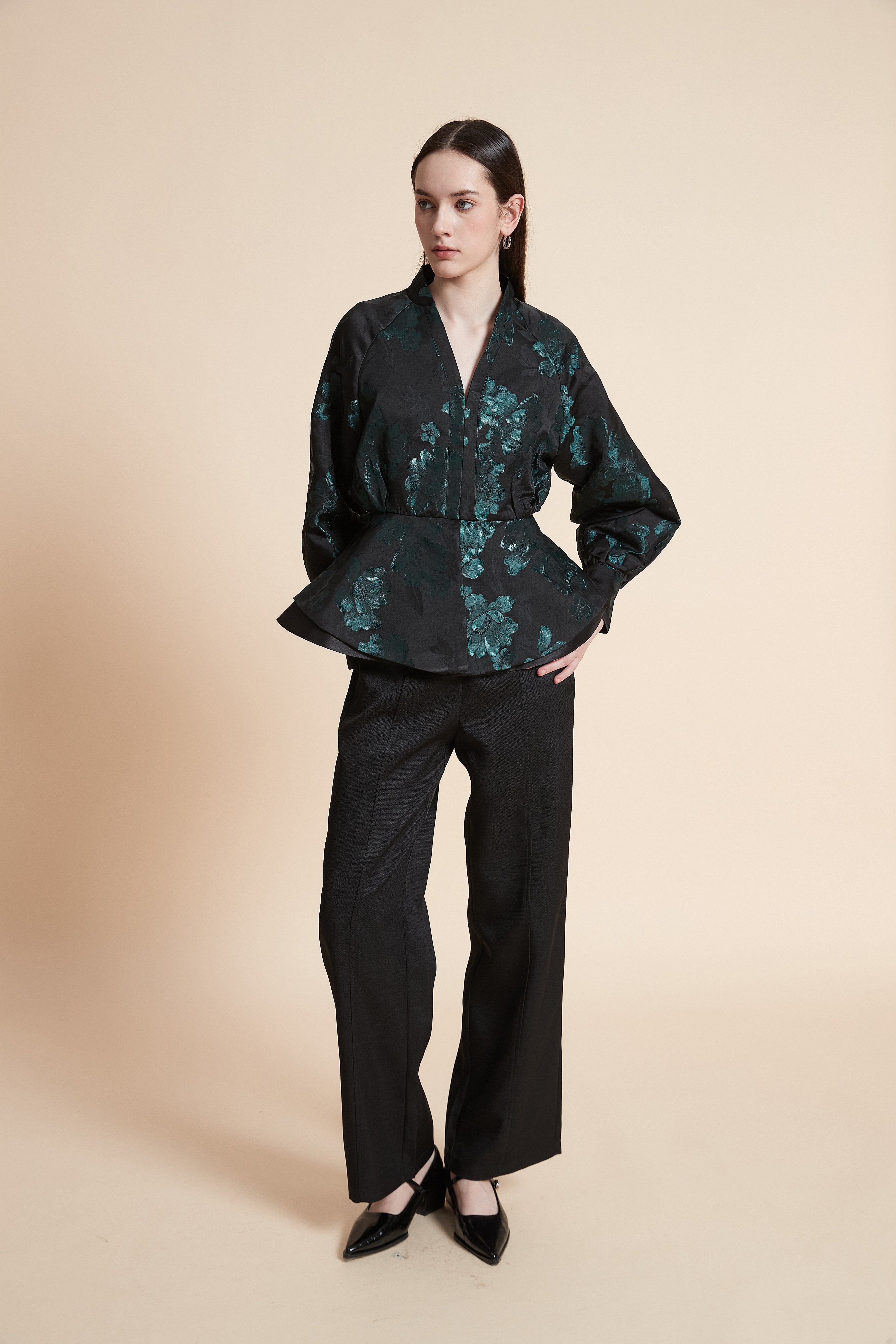 Long Sleeve Ruched Printed Jacket