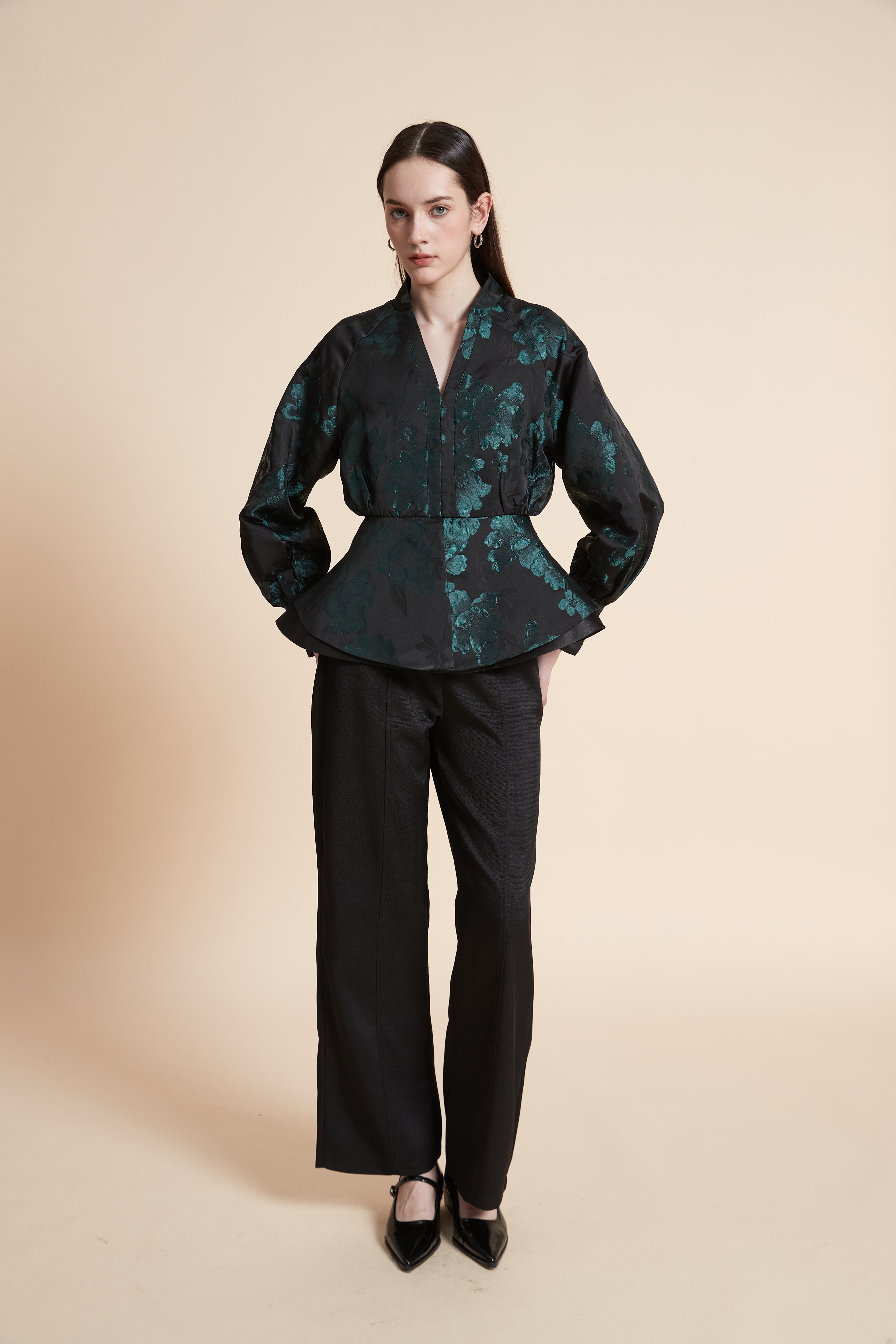 Long Sleeve Ruched Printed Jacket