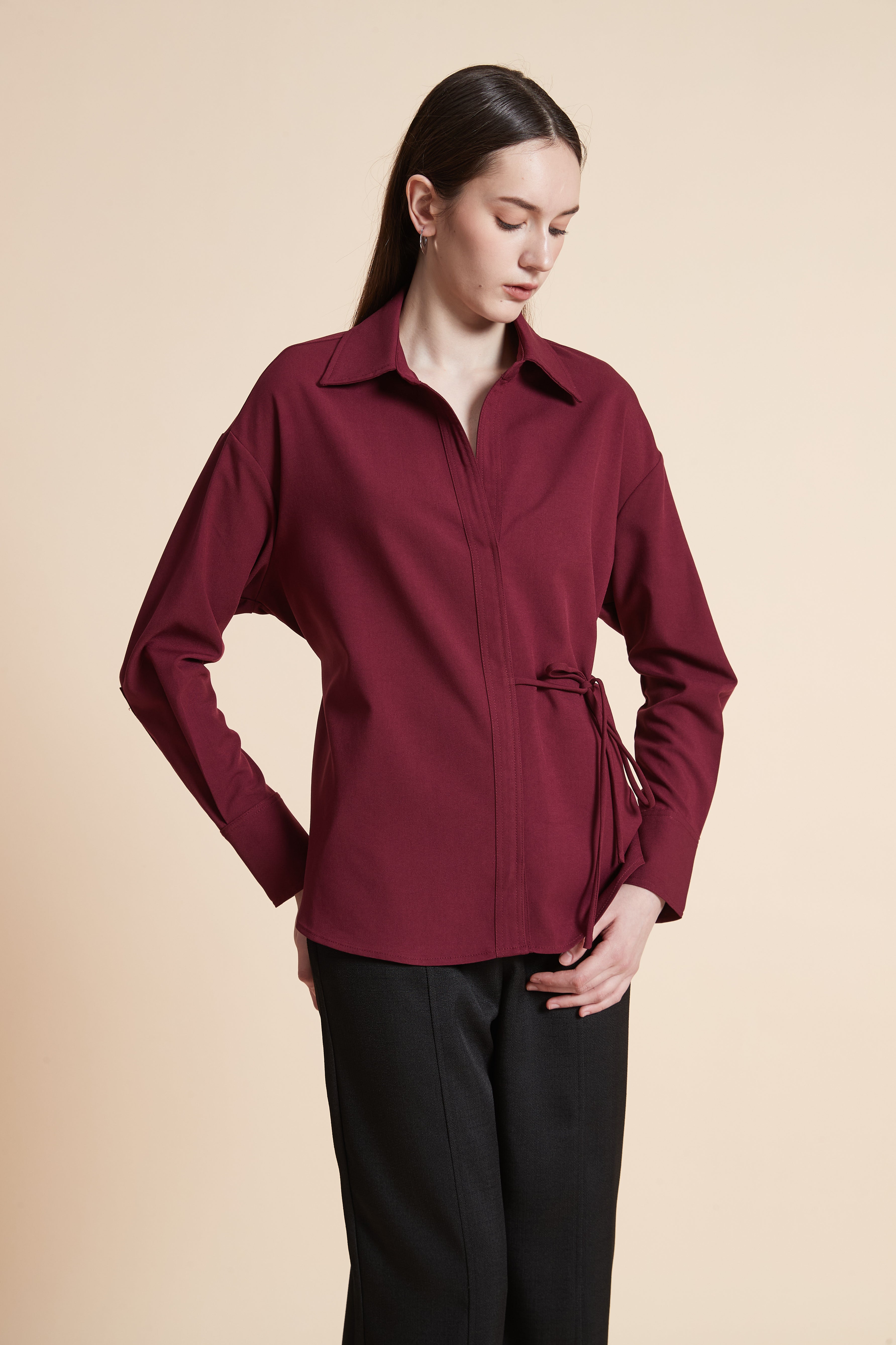 Solid Long Sleeve Shirt with Side Tie