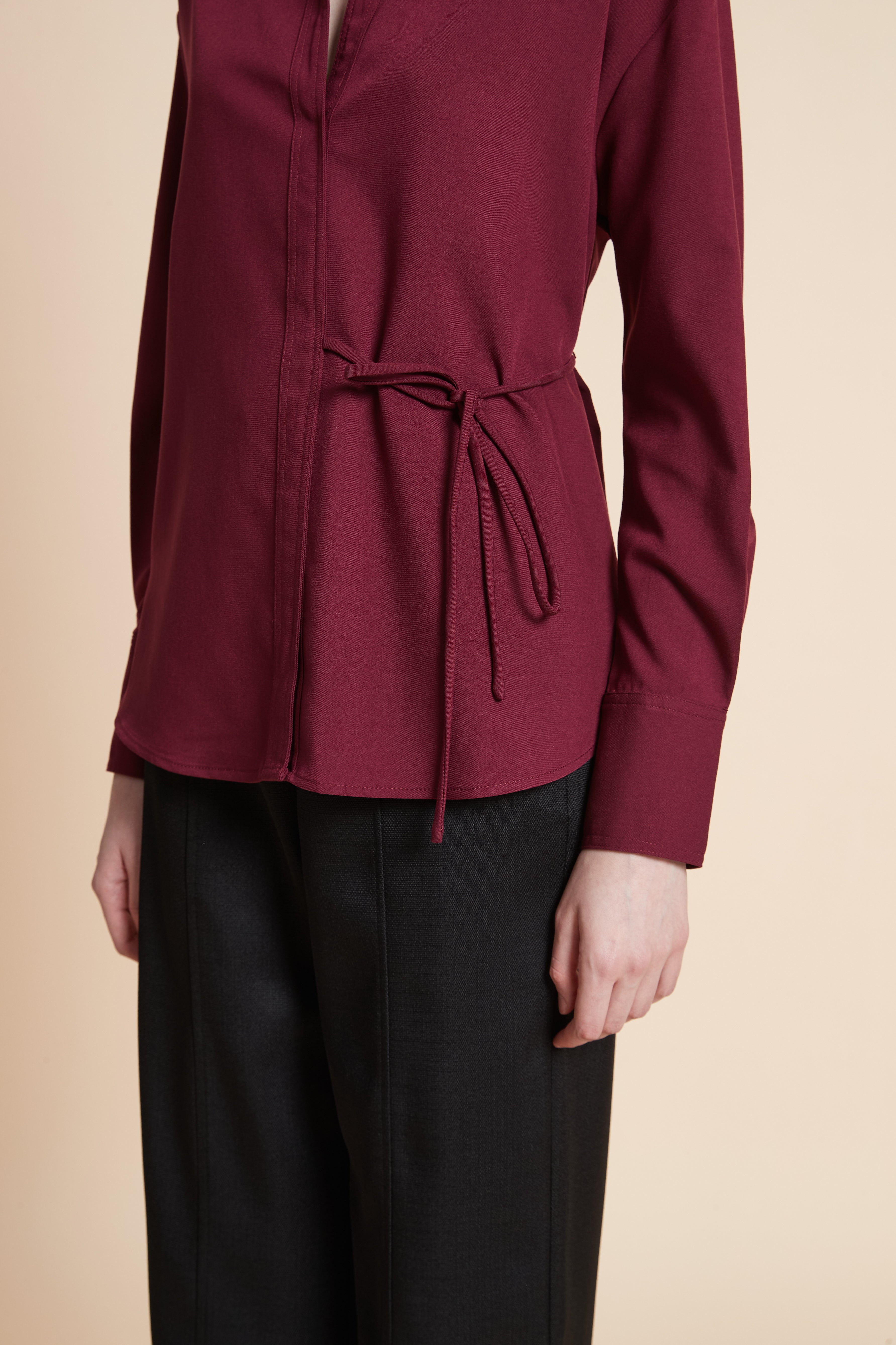 Solid Long Sleeve Shirt with Side Tie