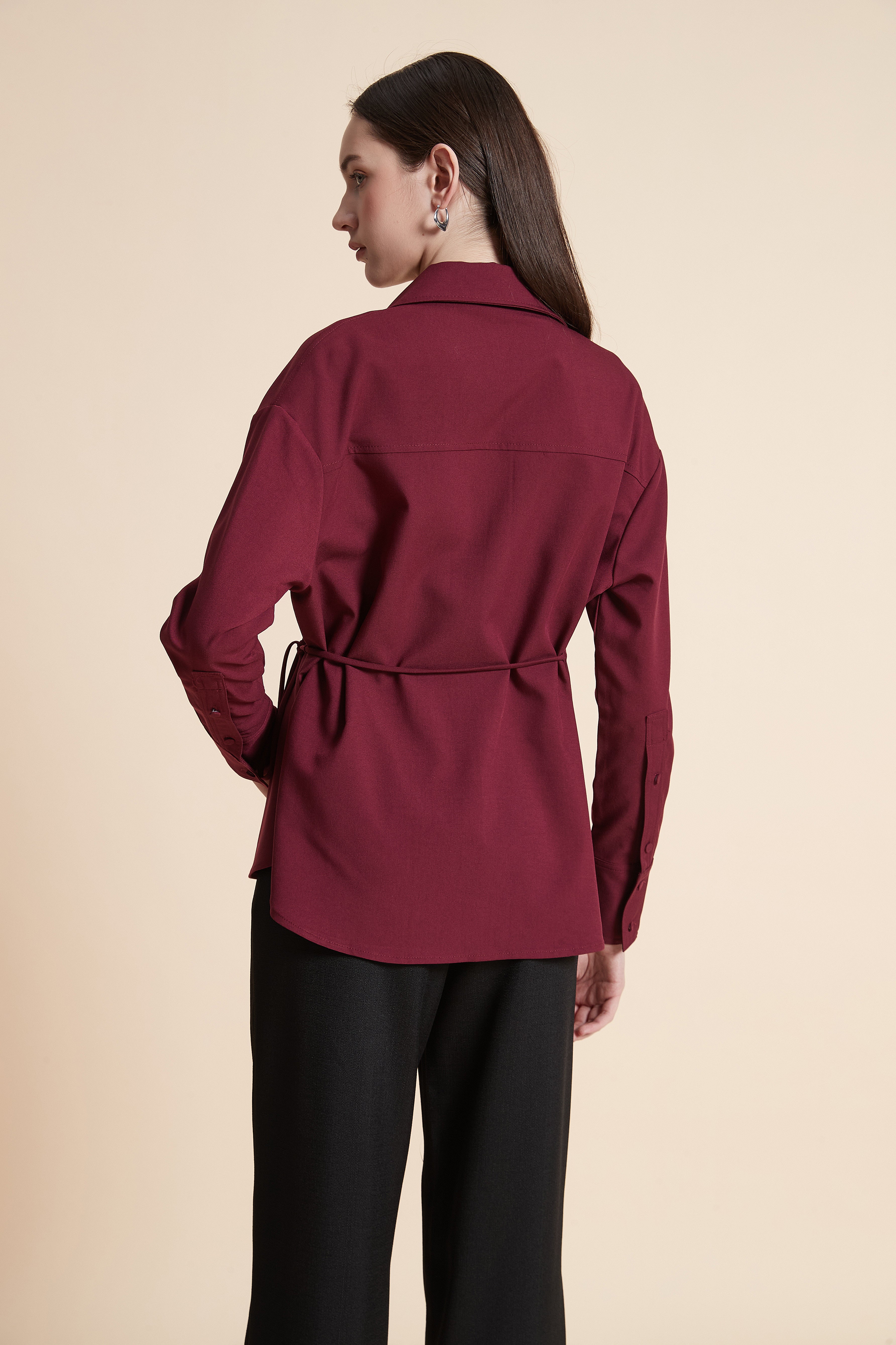 Solid Long Sleeve Shirt with Side Tie