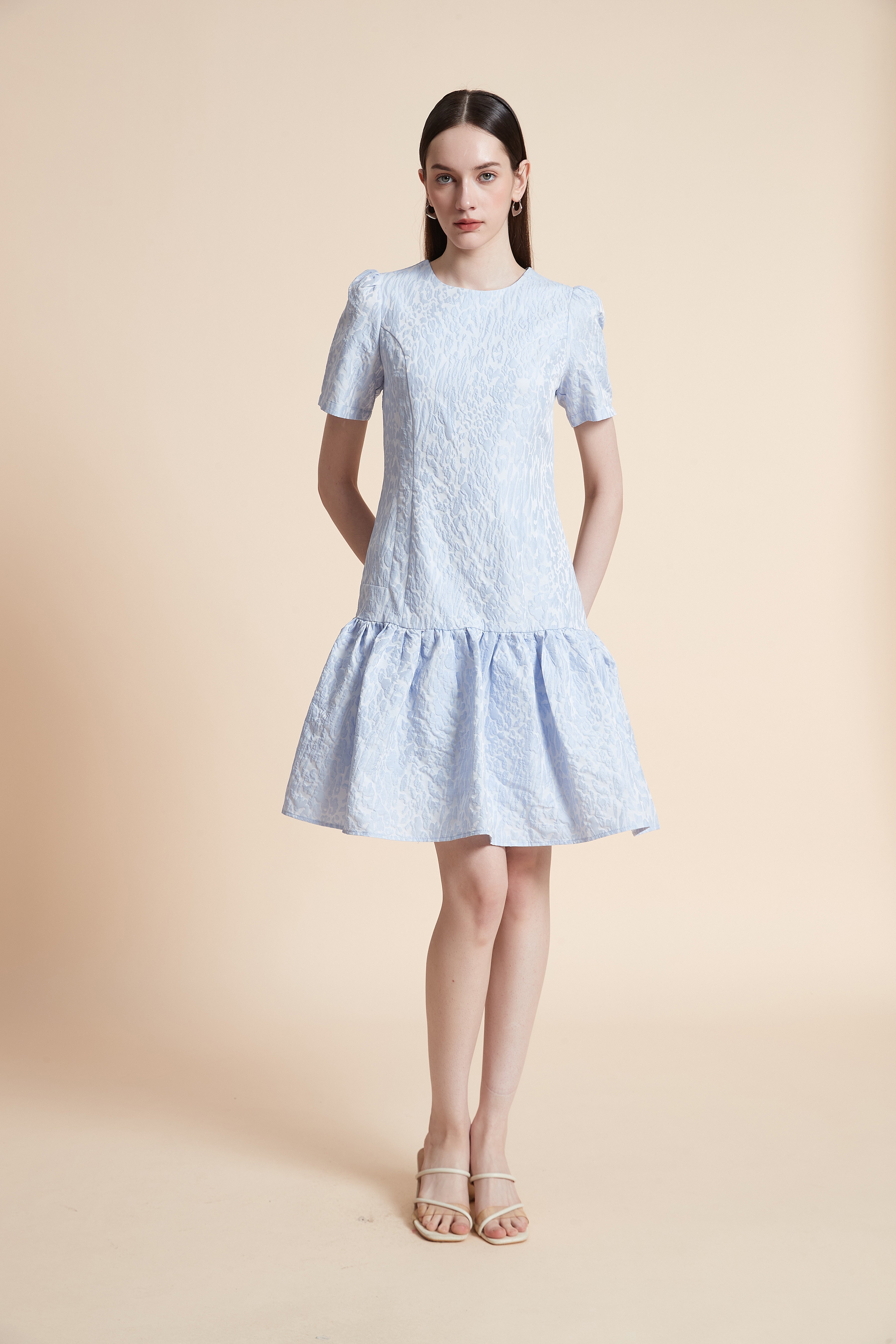 Knee-Length Embroidered Dress with Short Sleeves