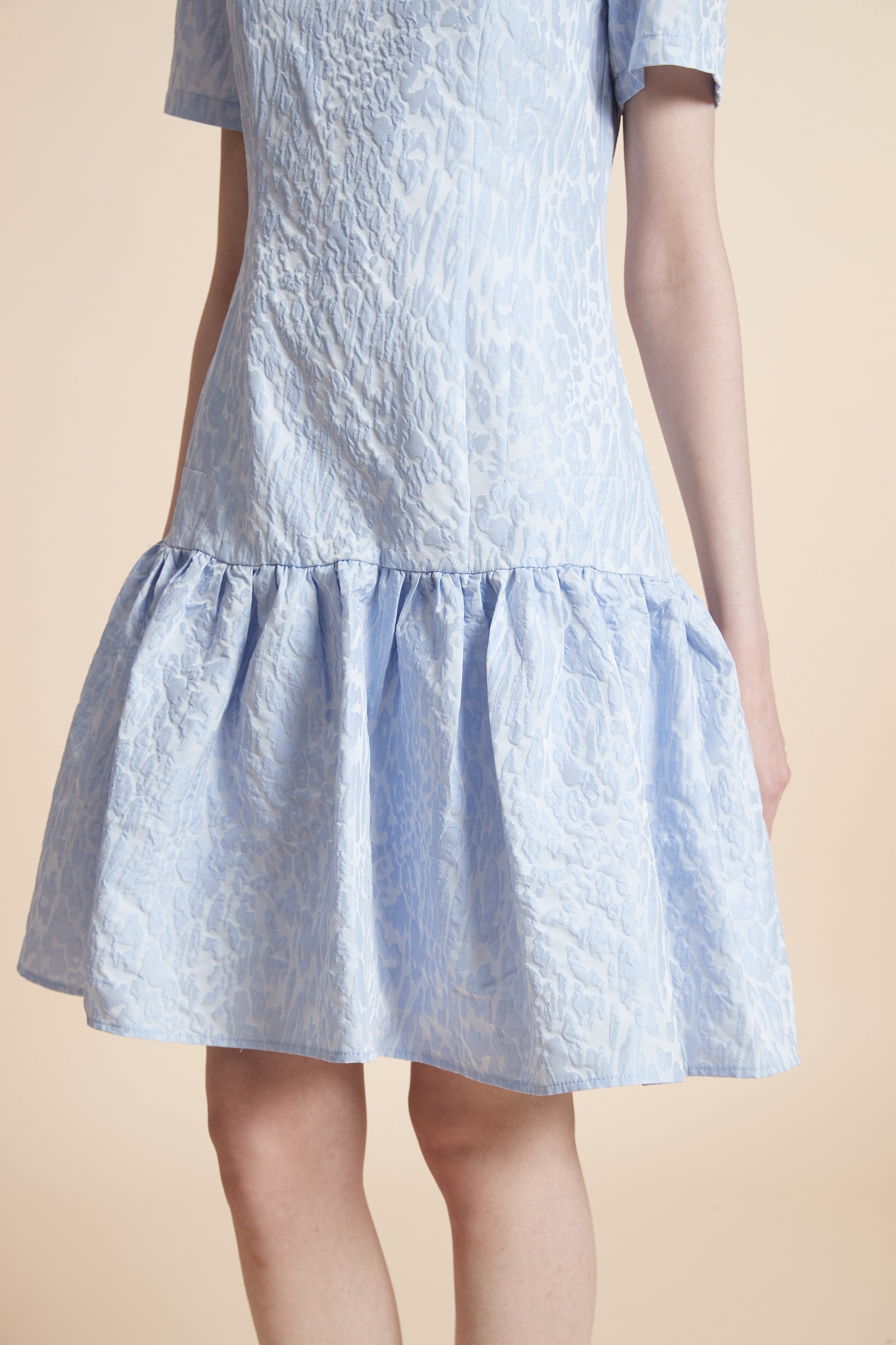 Knee-Length Embroidered Dress with Short Sleeves