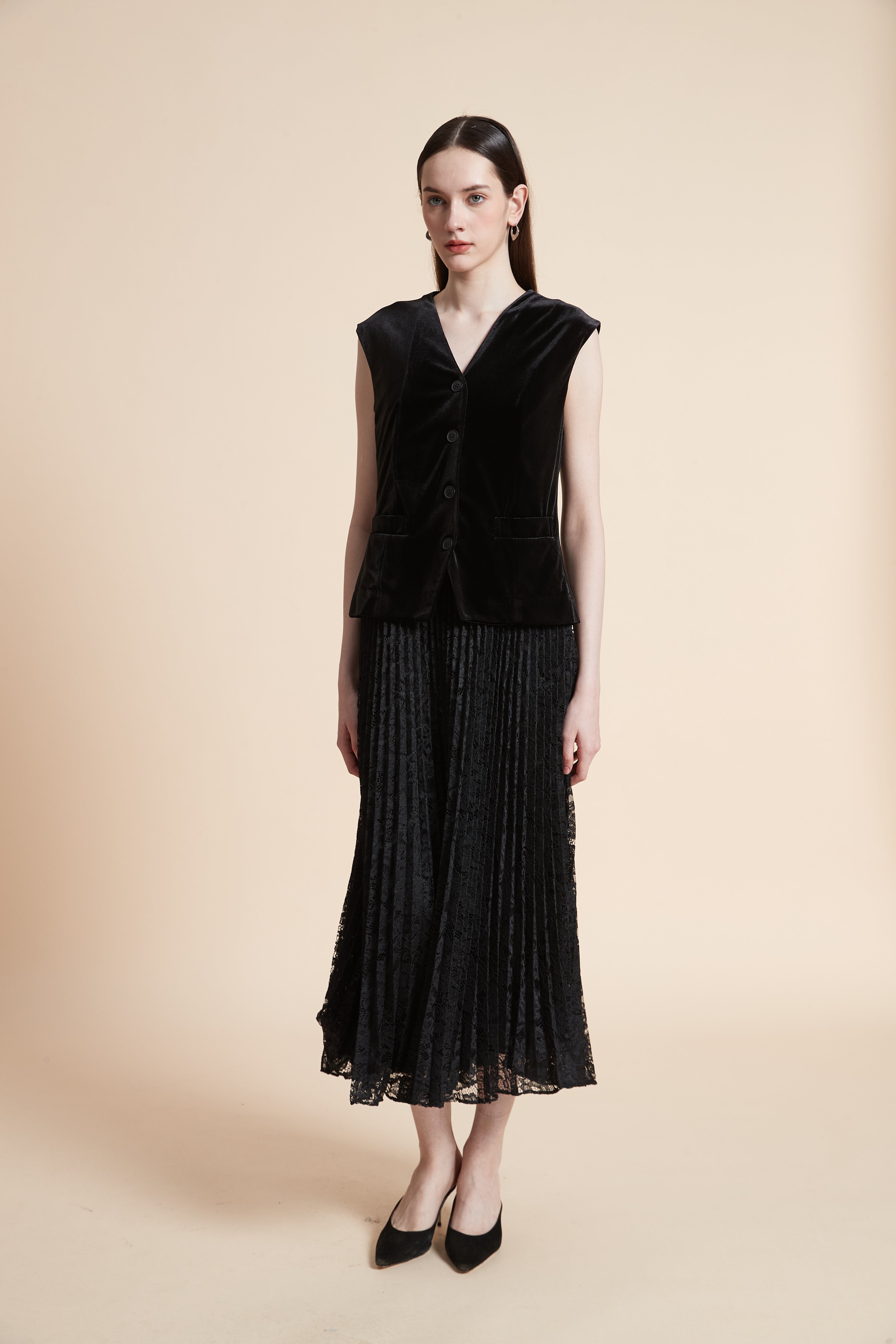 Pleated Sleeveless Midi Dress