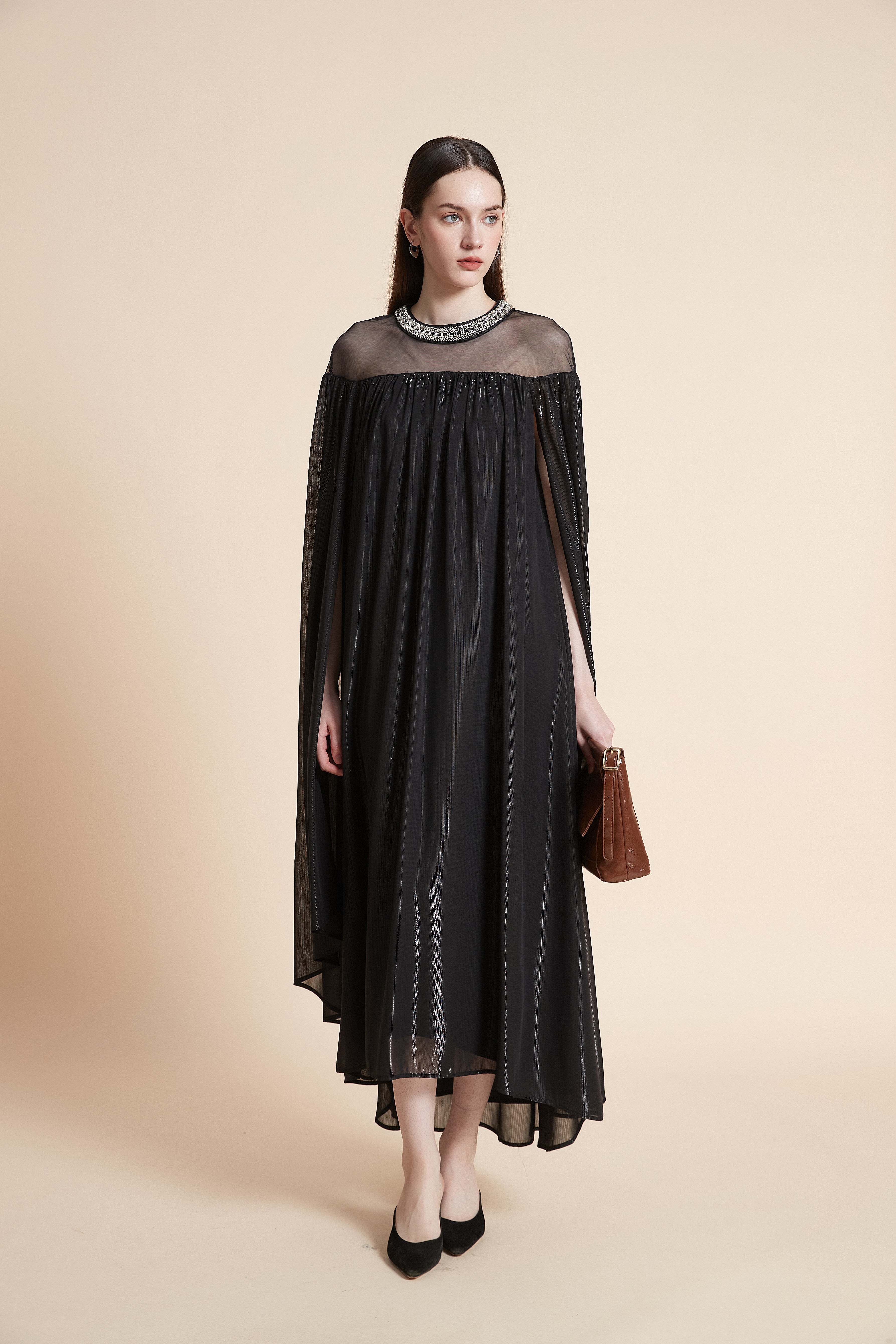 Solid Maxi Dress with Butterfly Sleeves