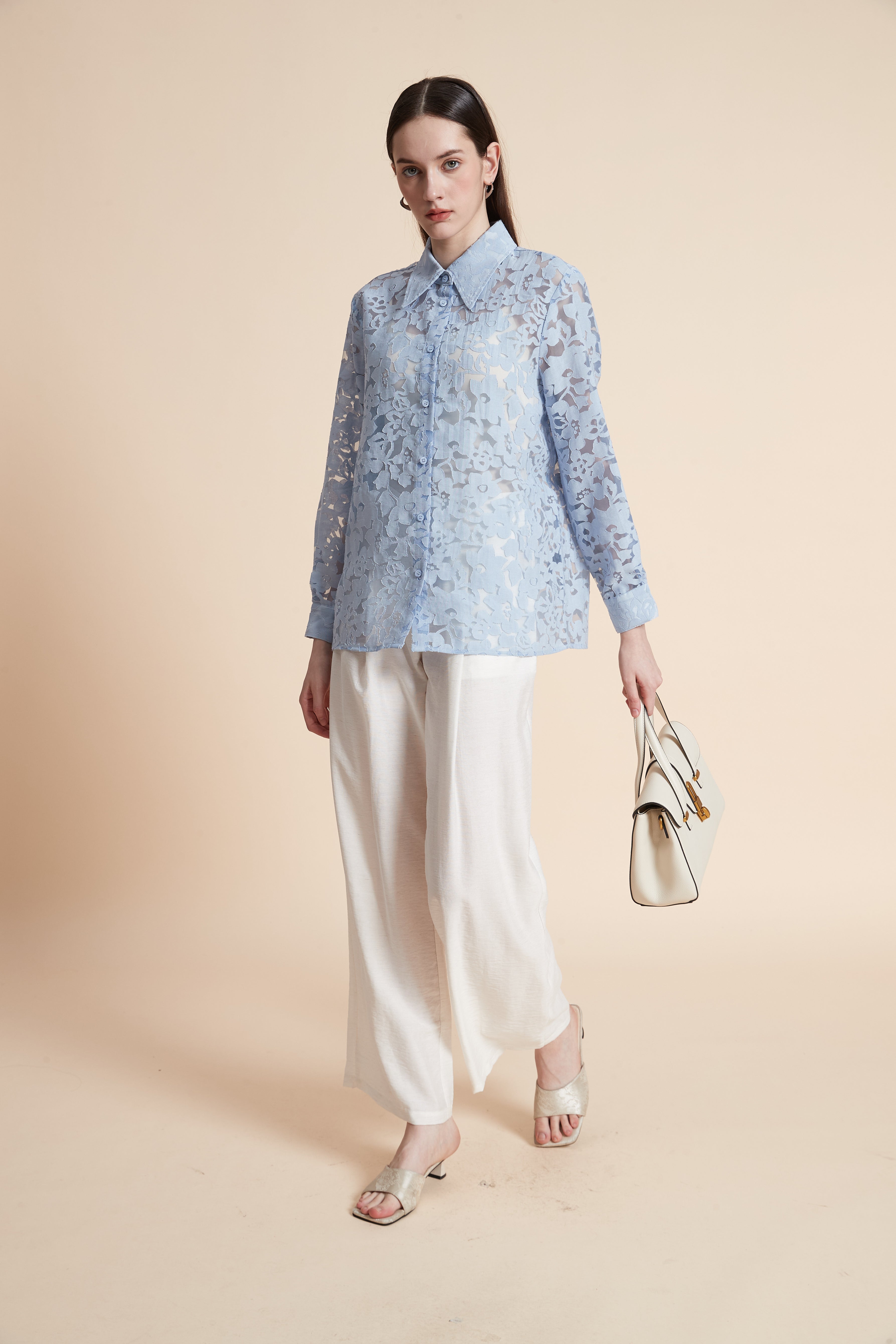 Embroidered Sheer Long Sleeve Shirt