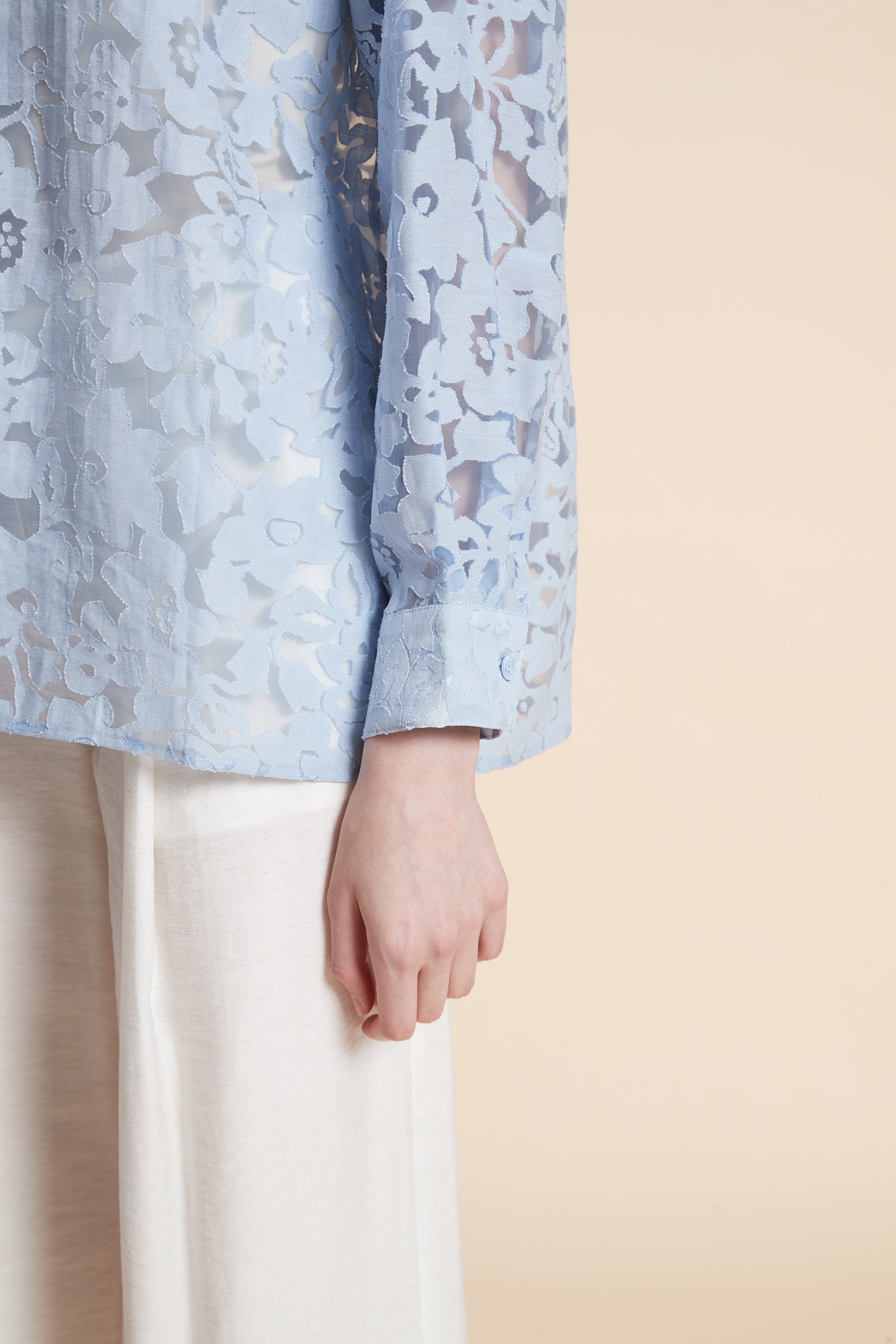 Embroidered Sheer Long Sleeve Shirt