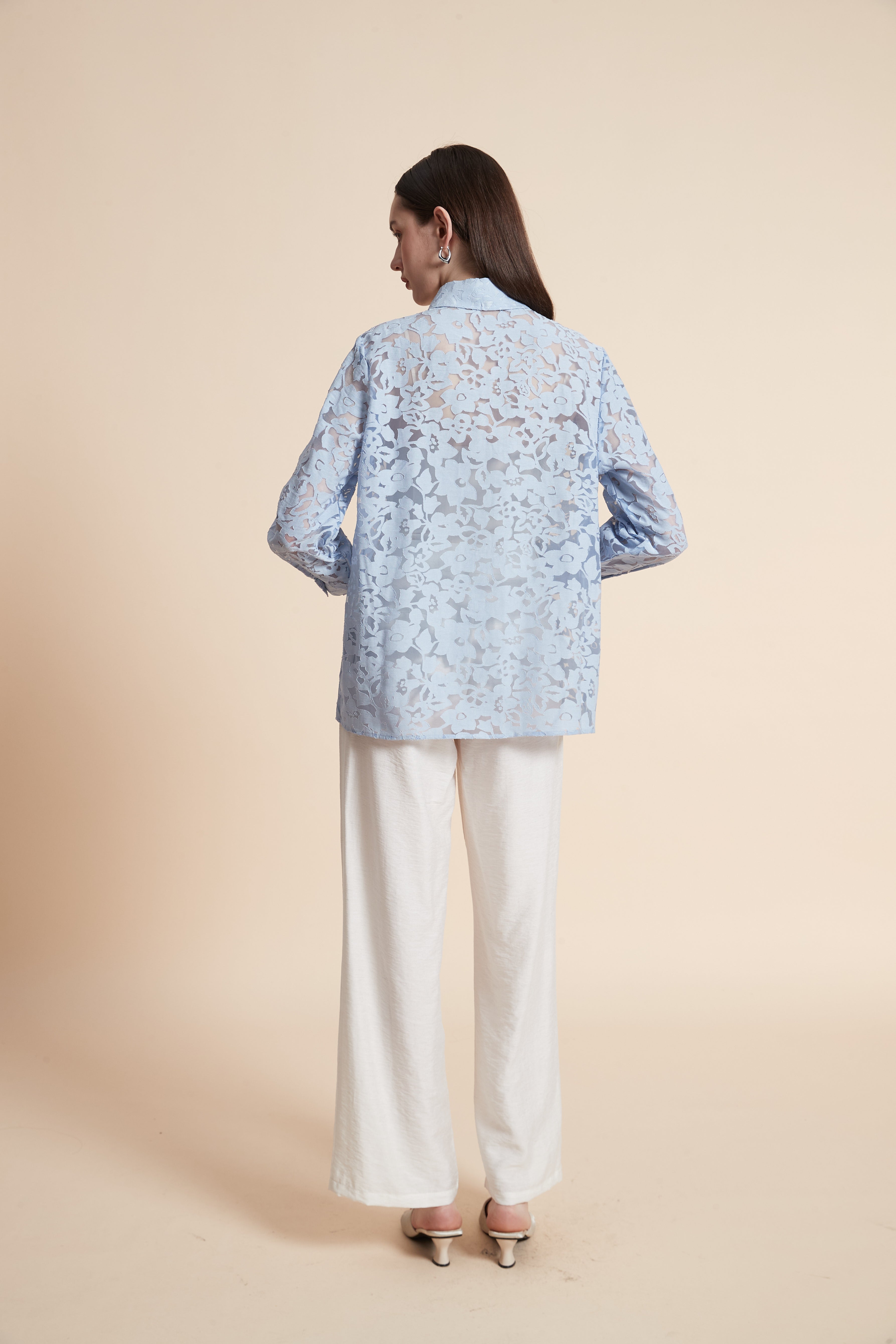 Embroidered Sheer Long Sleeve Shirt