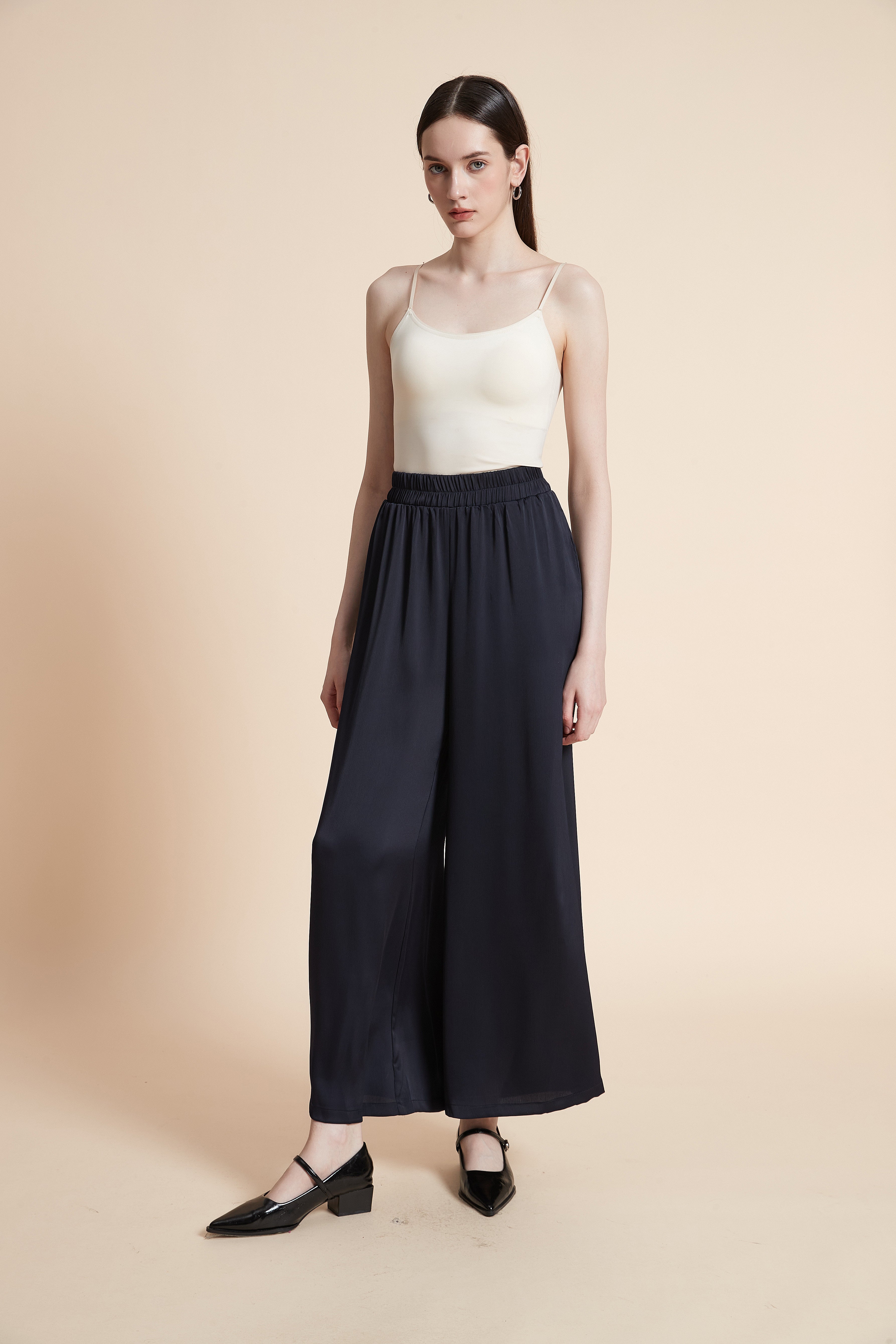 Wide Leg Long Pants with Plain Pockets