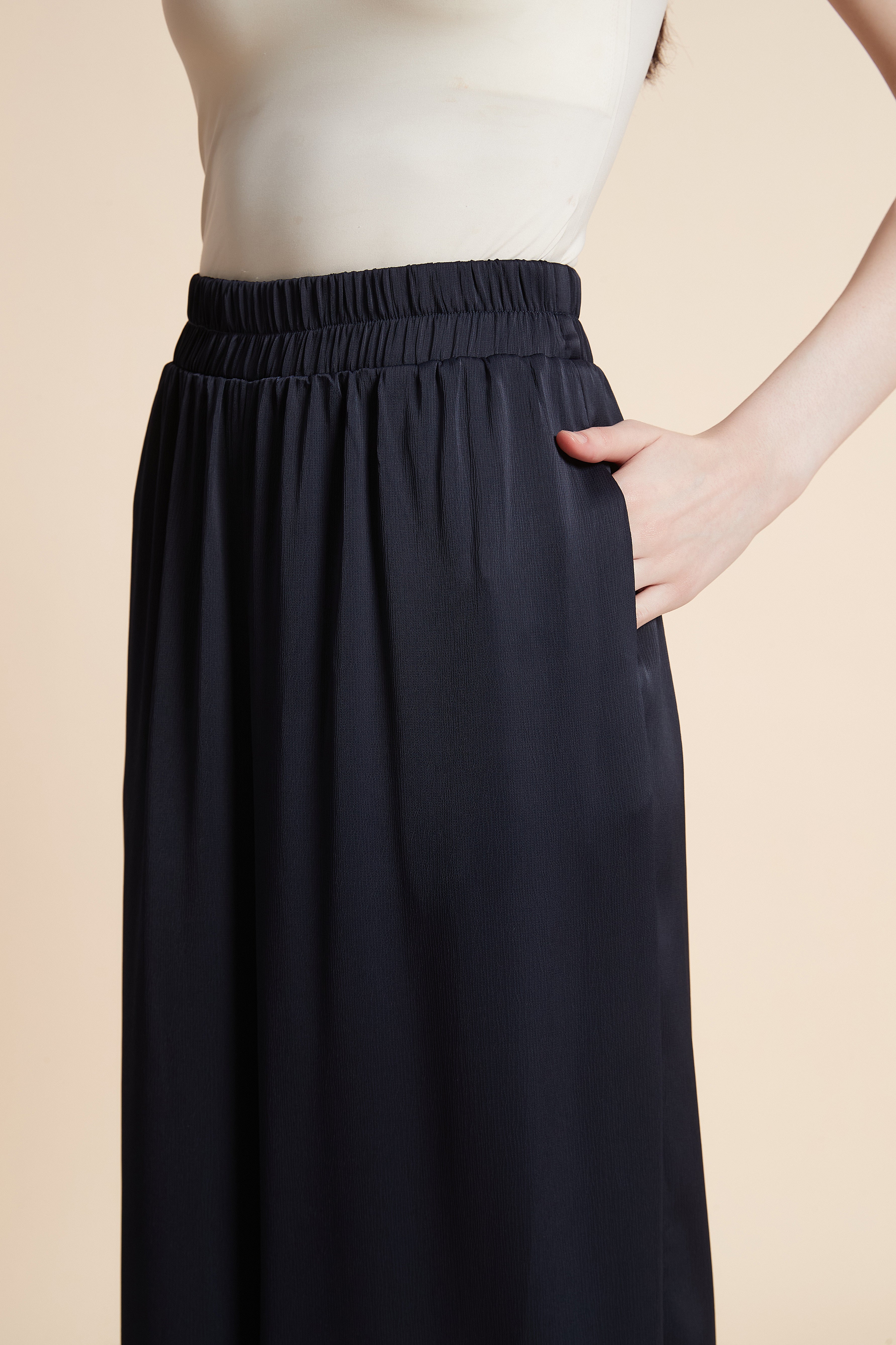 Wide Leg Long Pants with Plain Pockets