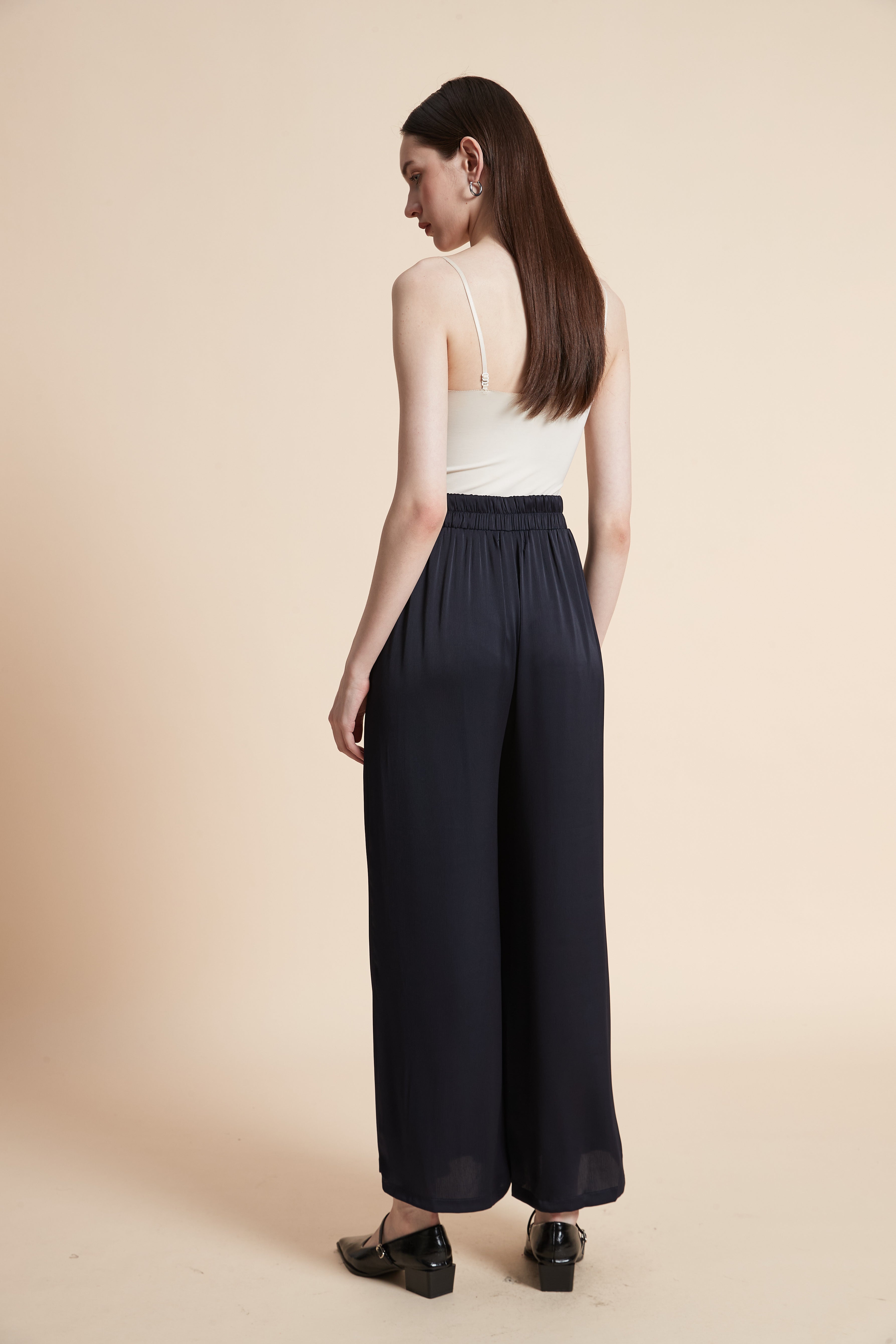 Wide Leg Long Pants with Plain Pockets