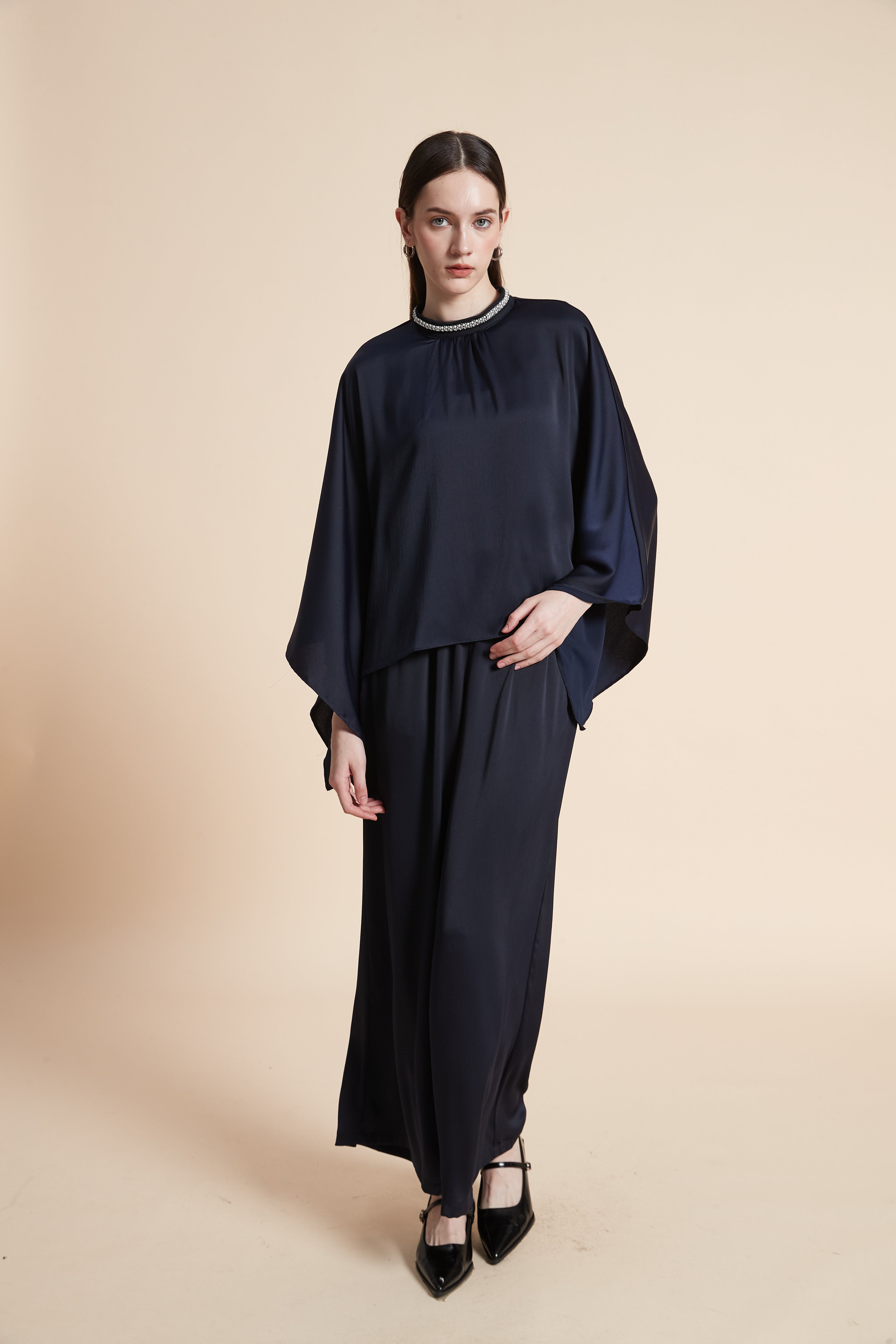 Wide Leg Long Pants with Plain Pockets