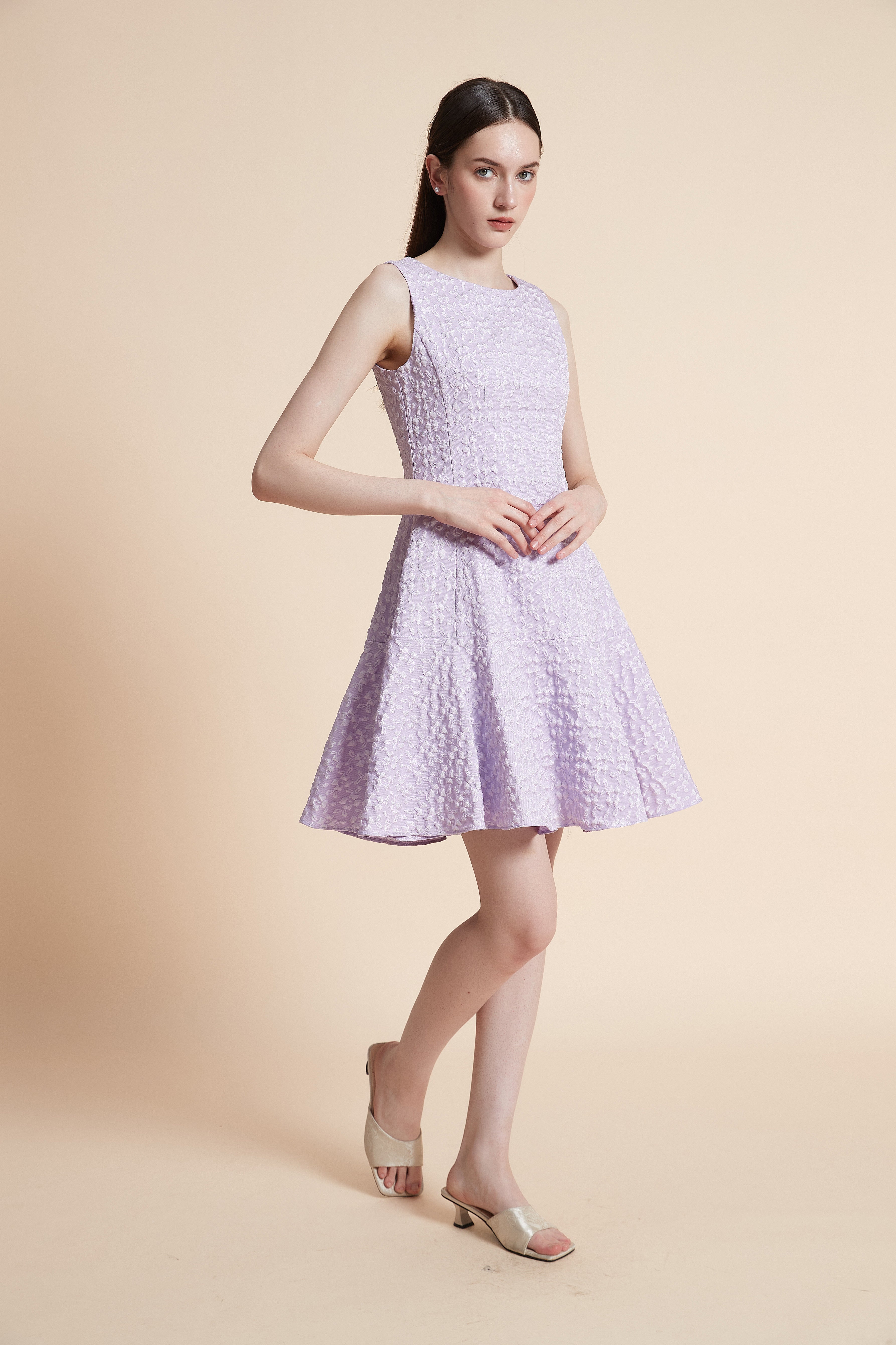 Knee-Length Embroidered Sleeveless Dress