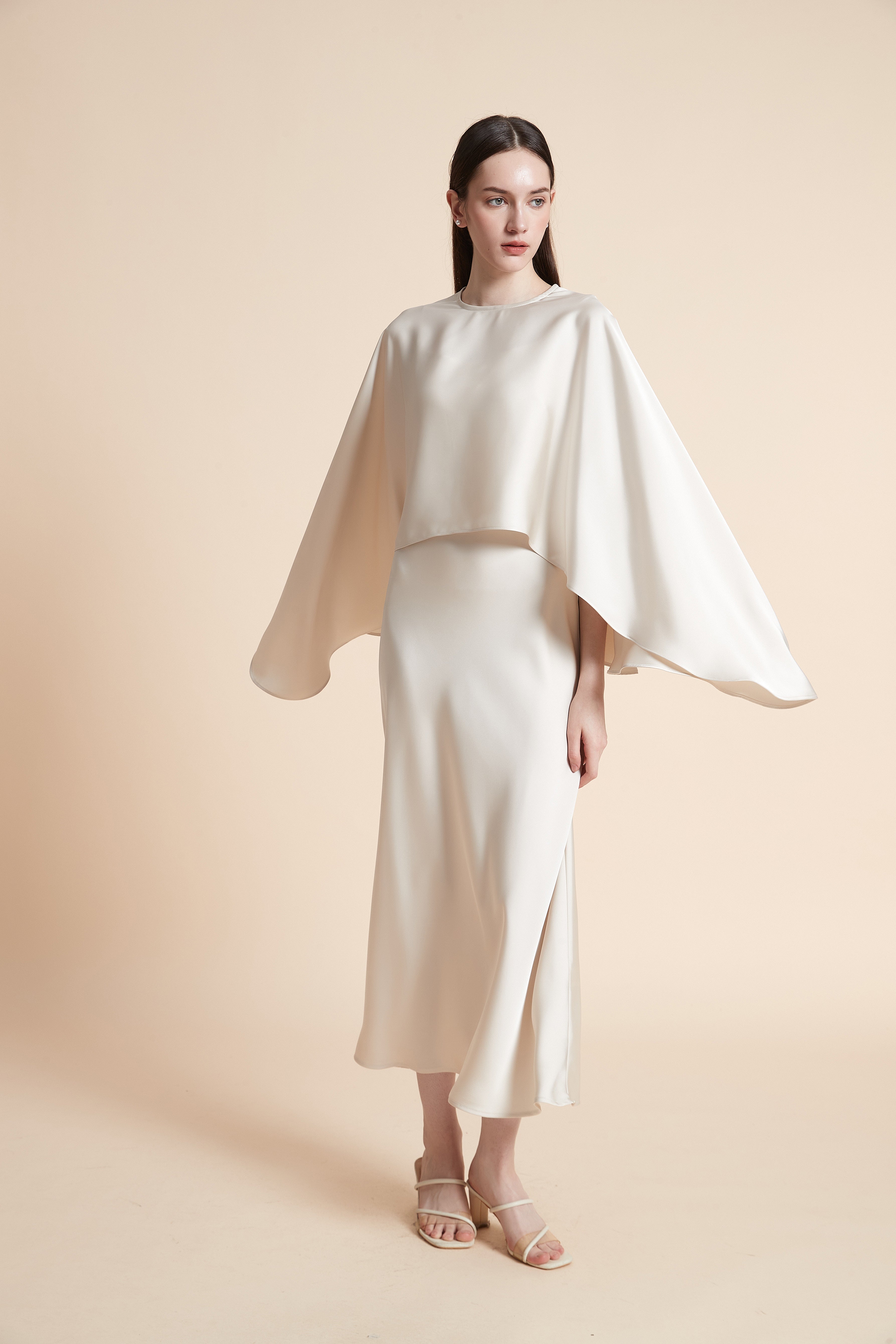 Serena Midi Dress with Butterfly Sleeve Cape