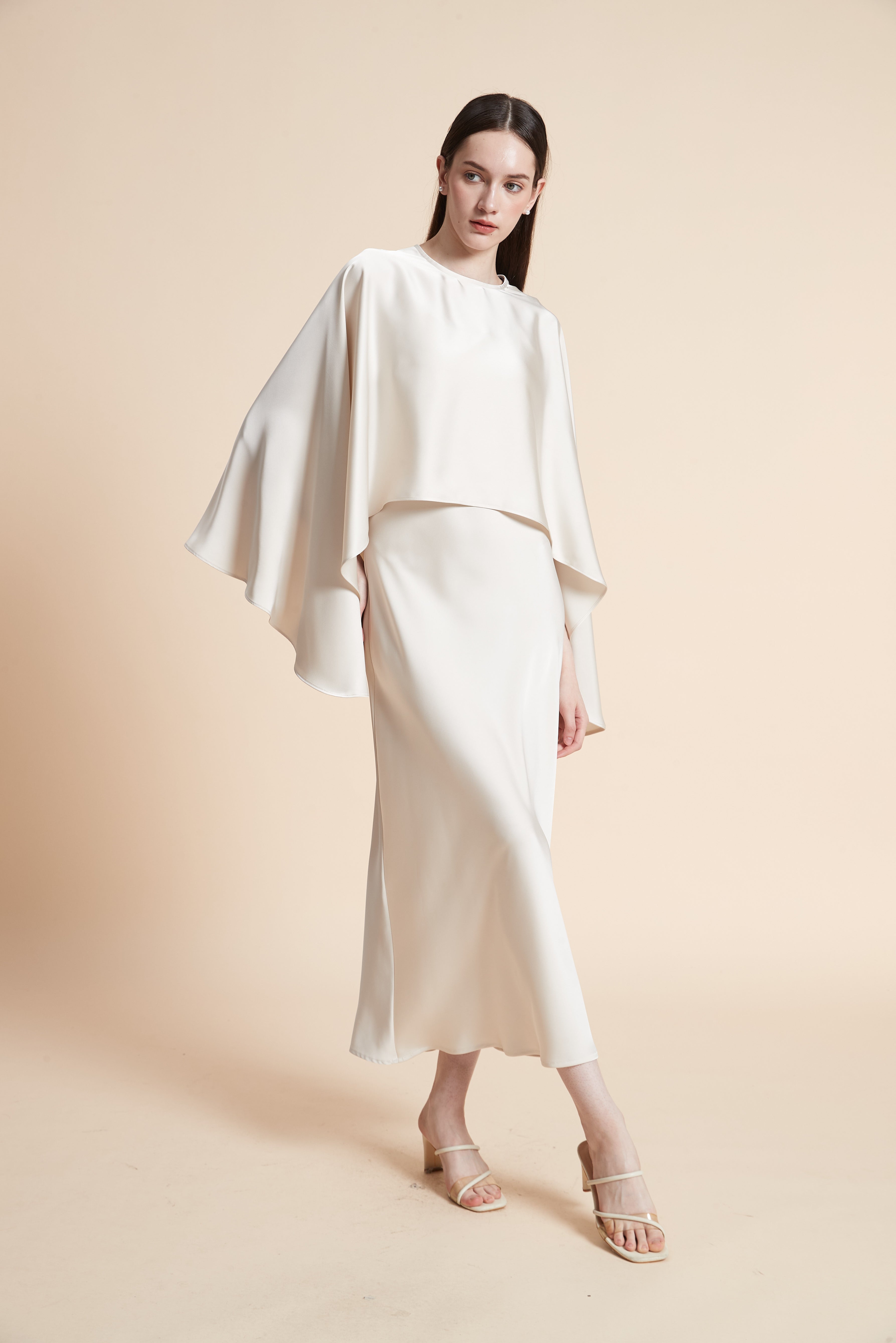 Serena Midi Dress with Butterfly Sleeve Cape