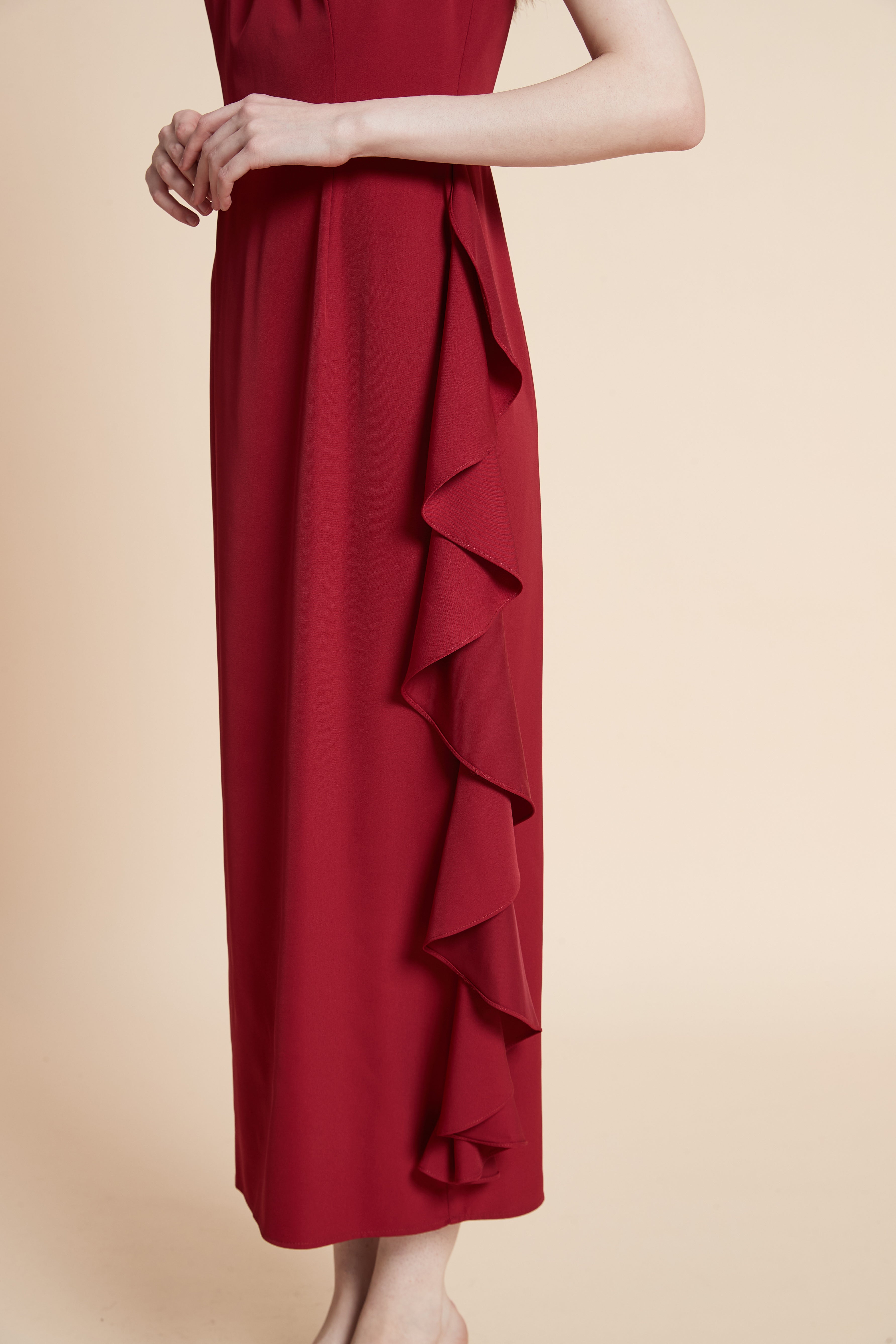 Solid Maxi Dress with Ruffles - Sleeveless