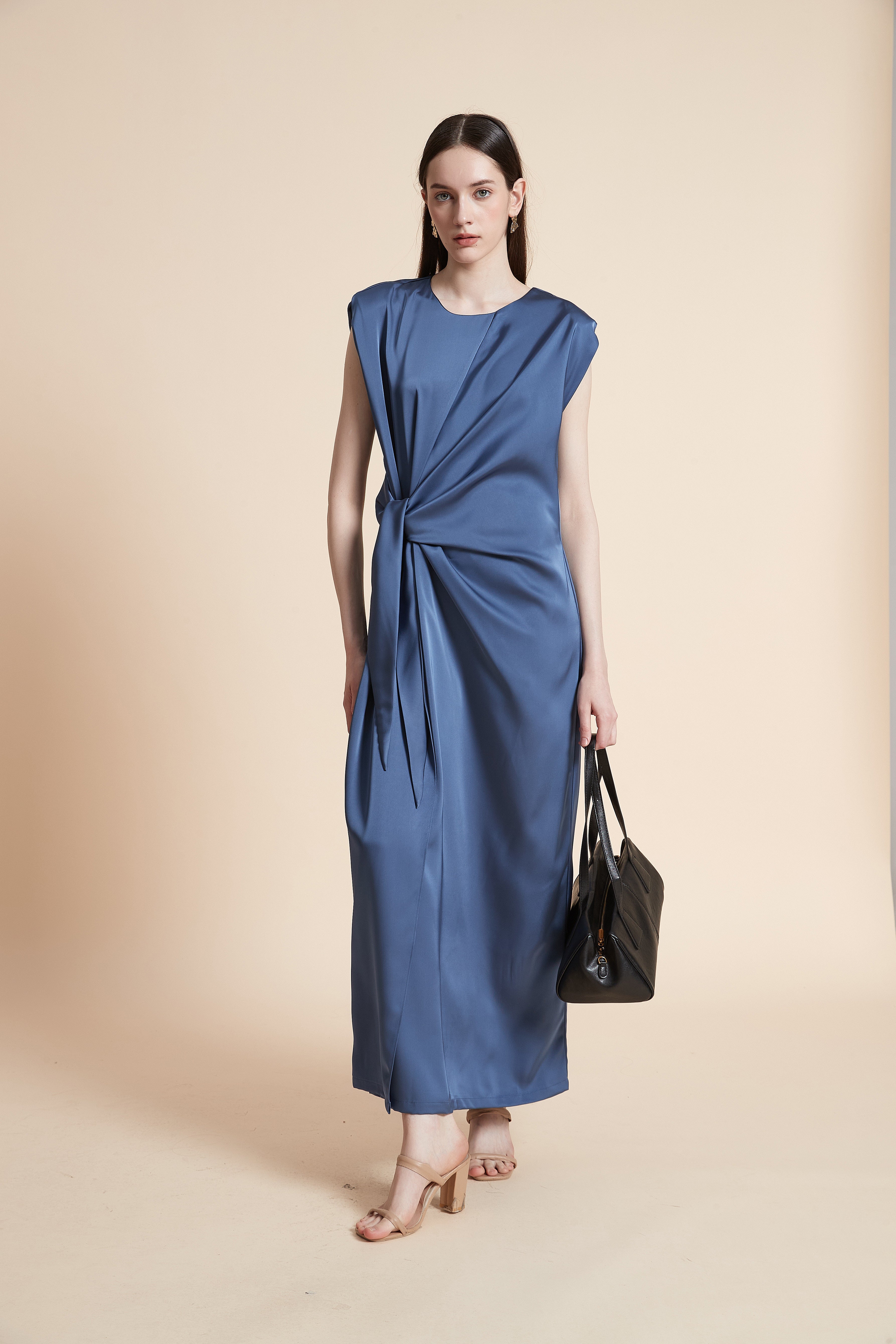 Sleeveless Ruched Waist Maxi Dress